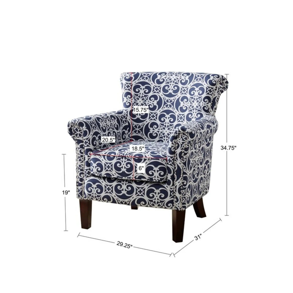 Brooke Tight Back Club Chair | Round Arms | Nailhead Trim | High-Density Foam