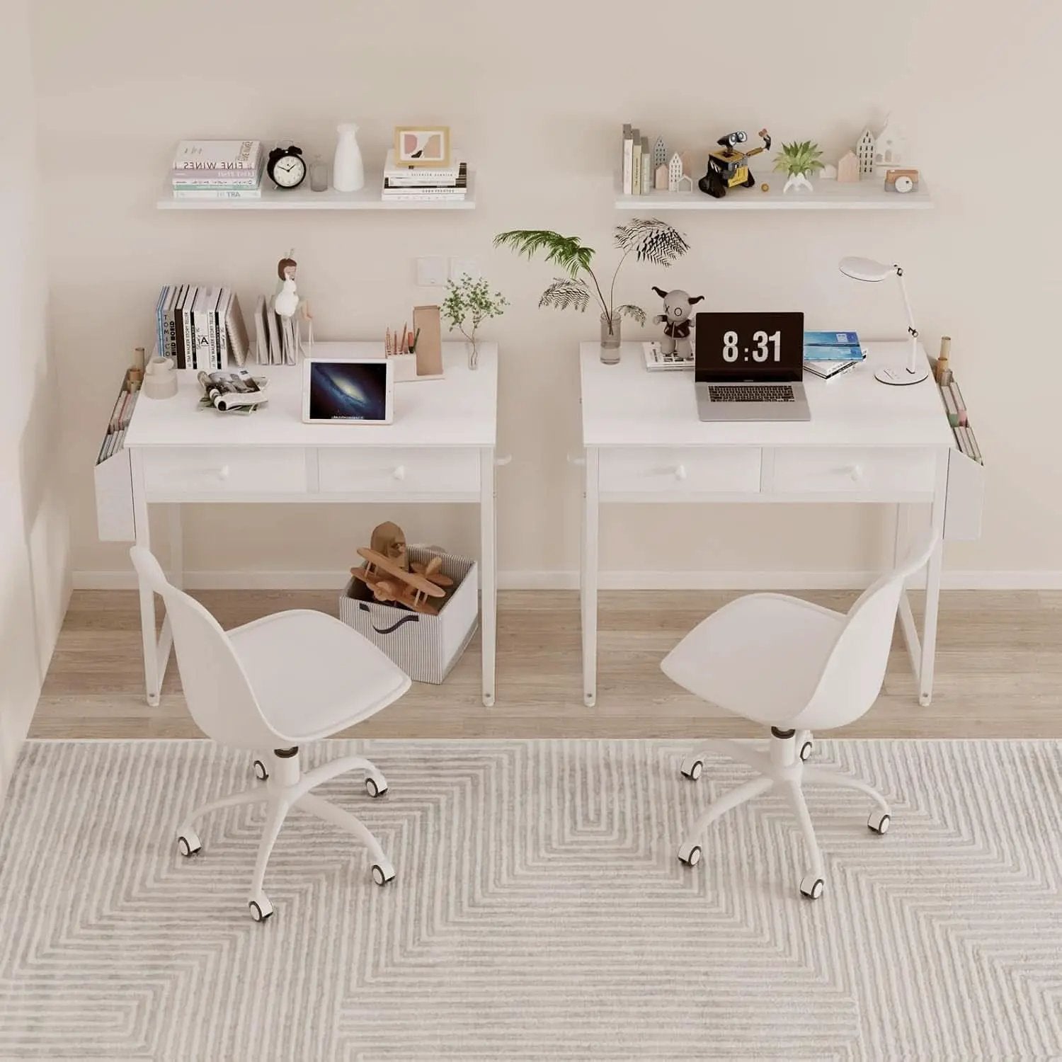White Desk With Drawers 32 Inch Space Saving Home Office Desk from PriceLows™
