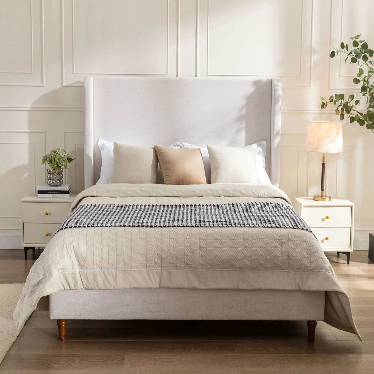 Harper Tall Headboard Upholstered Bed | Elegant Simplicity | No Box Spring Needed | 54 Inch Height