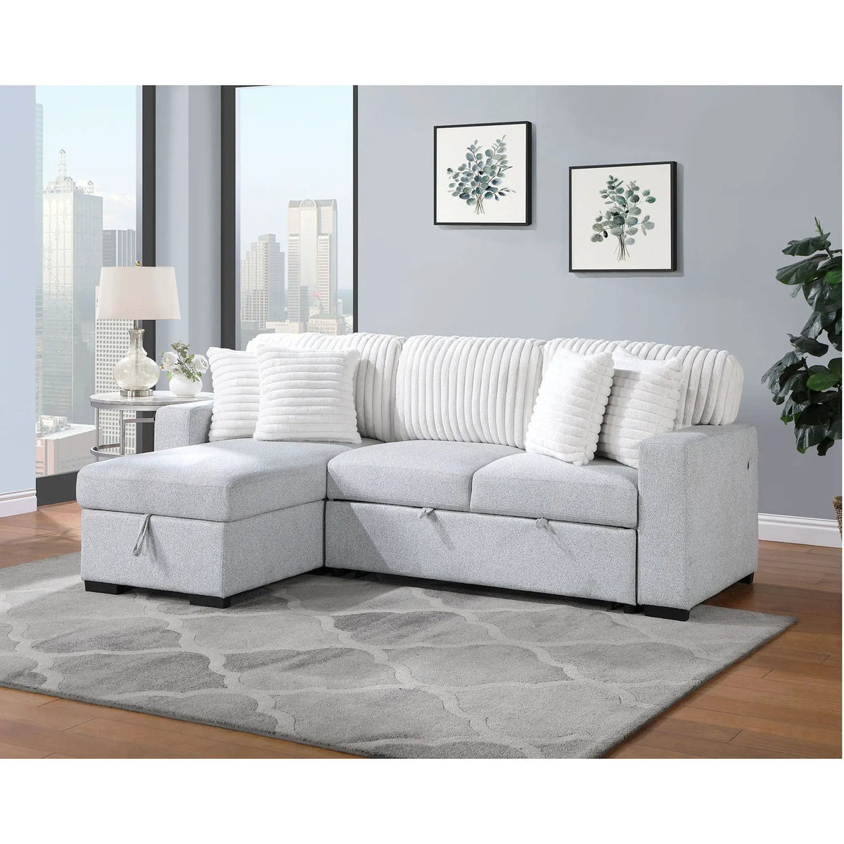 Ford Reversible Pull Out Sofa Bed | Light Gray | Plush Cushioning | Transitional Style