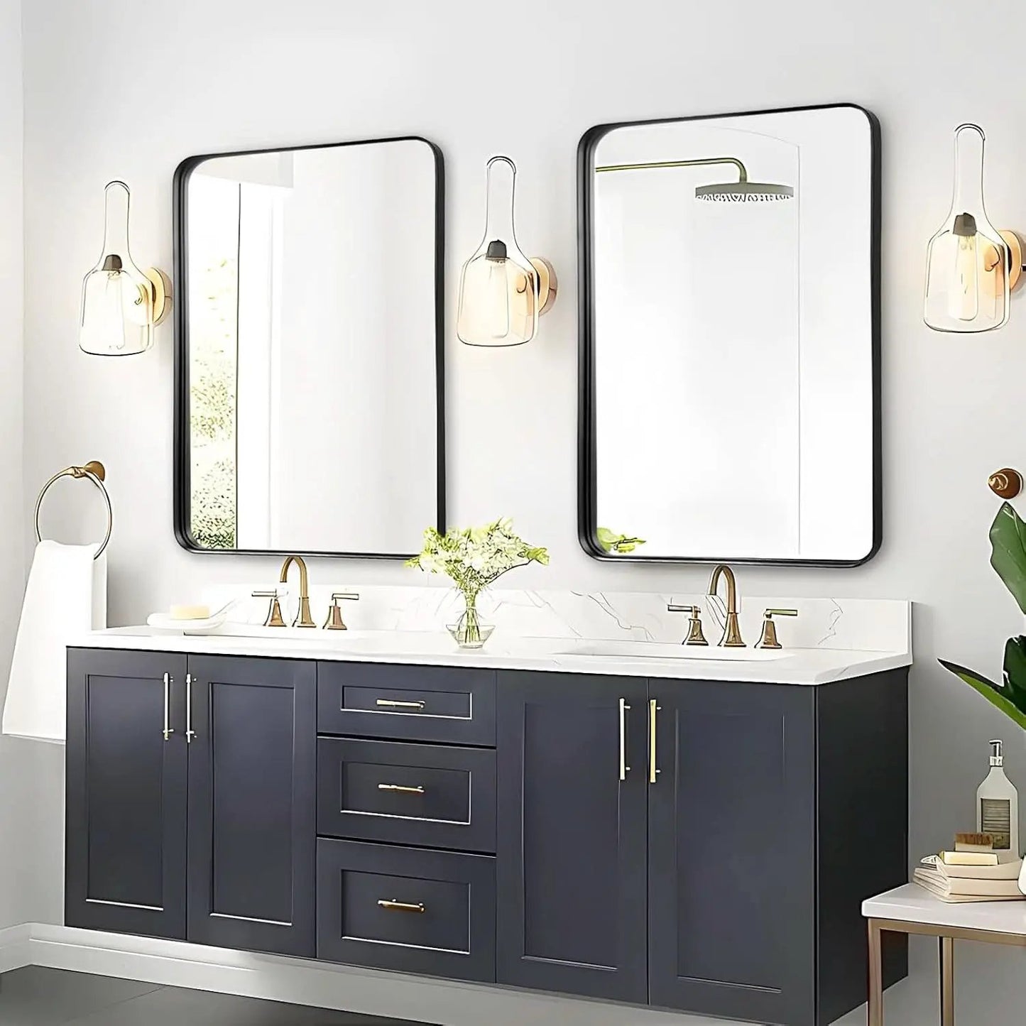 Black 40x30 Inch Metal Framed Rectangular Bathroom Mirror from PriceLows™