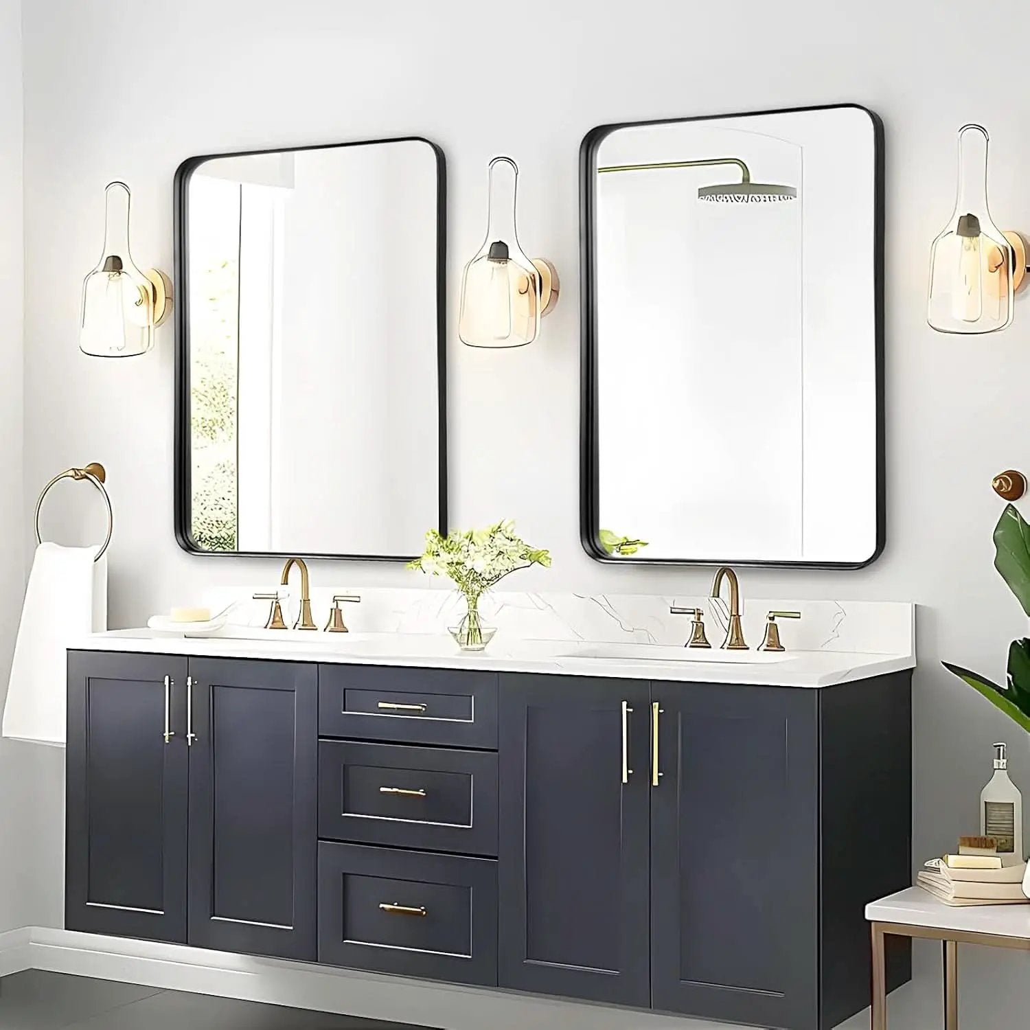 Black 40x30 Inch Metal Framed Rectangular Bathroom Mirror from PriceLows™