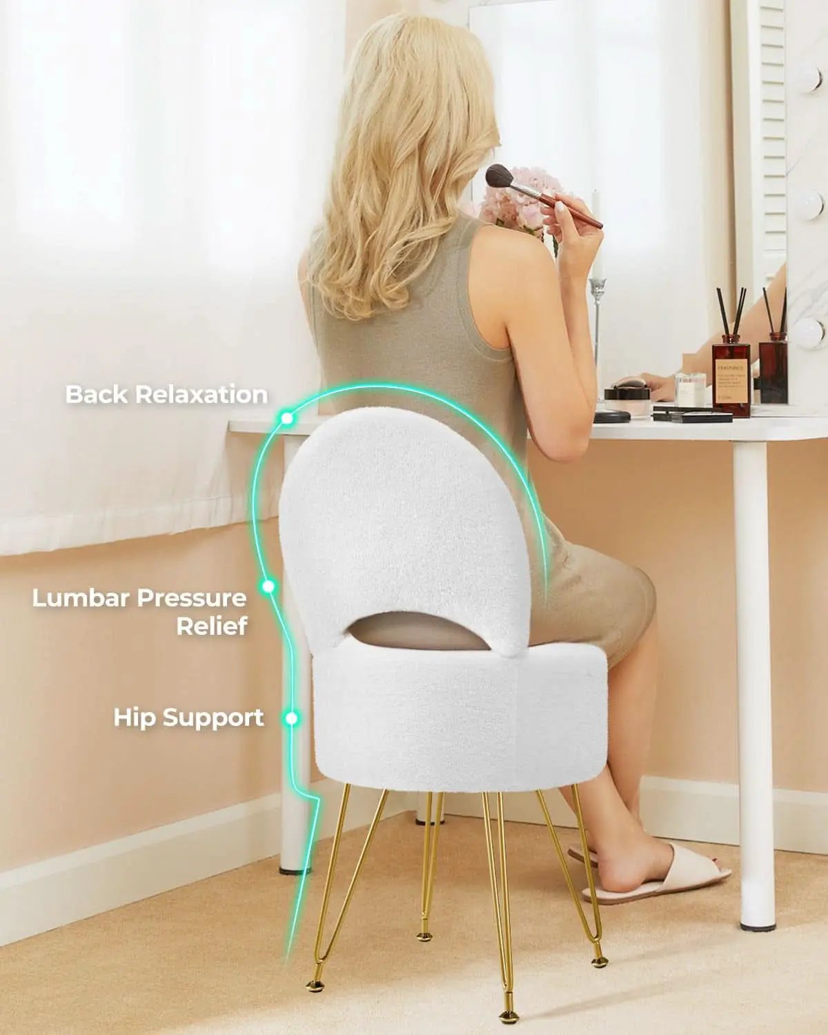 Classic Vanity Stool White 15InchesX15Inches Ottoman from PriceLows™