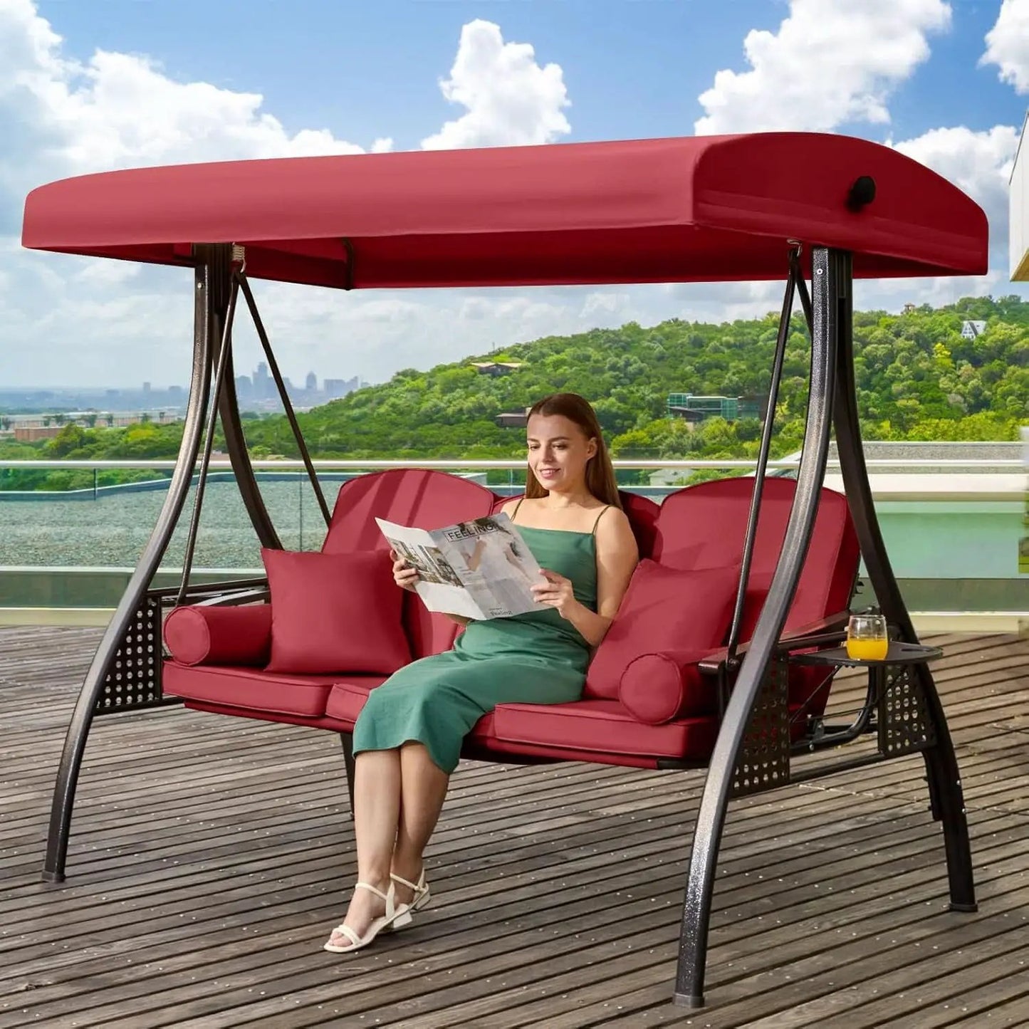 Three In One Outdoor Porch Swing With Canopy