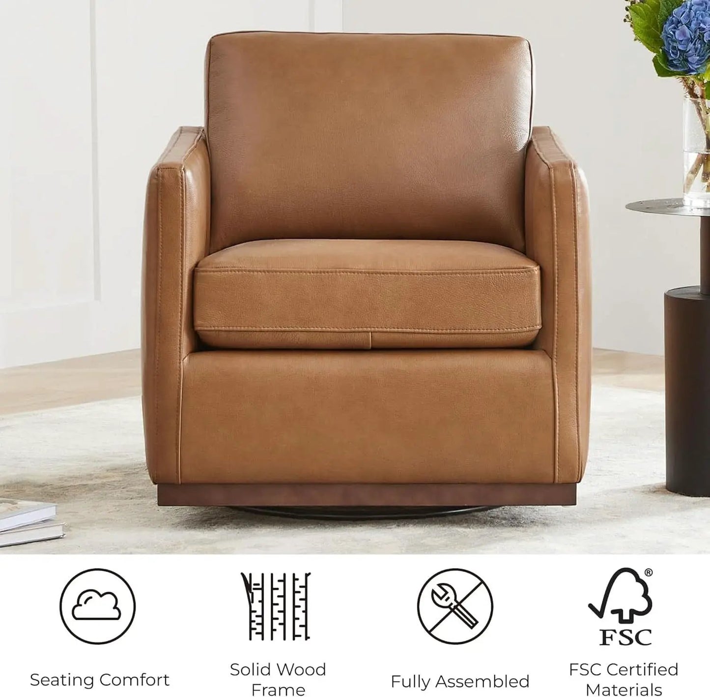 Genuine Leather Swivel Accent Chair Fully Assembled from PriceLows™