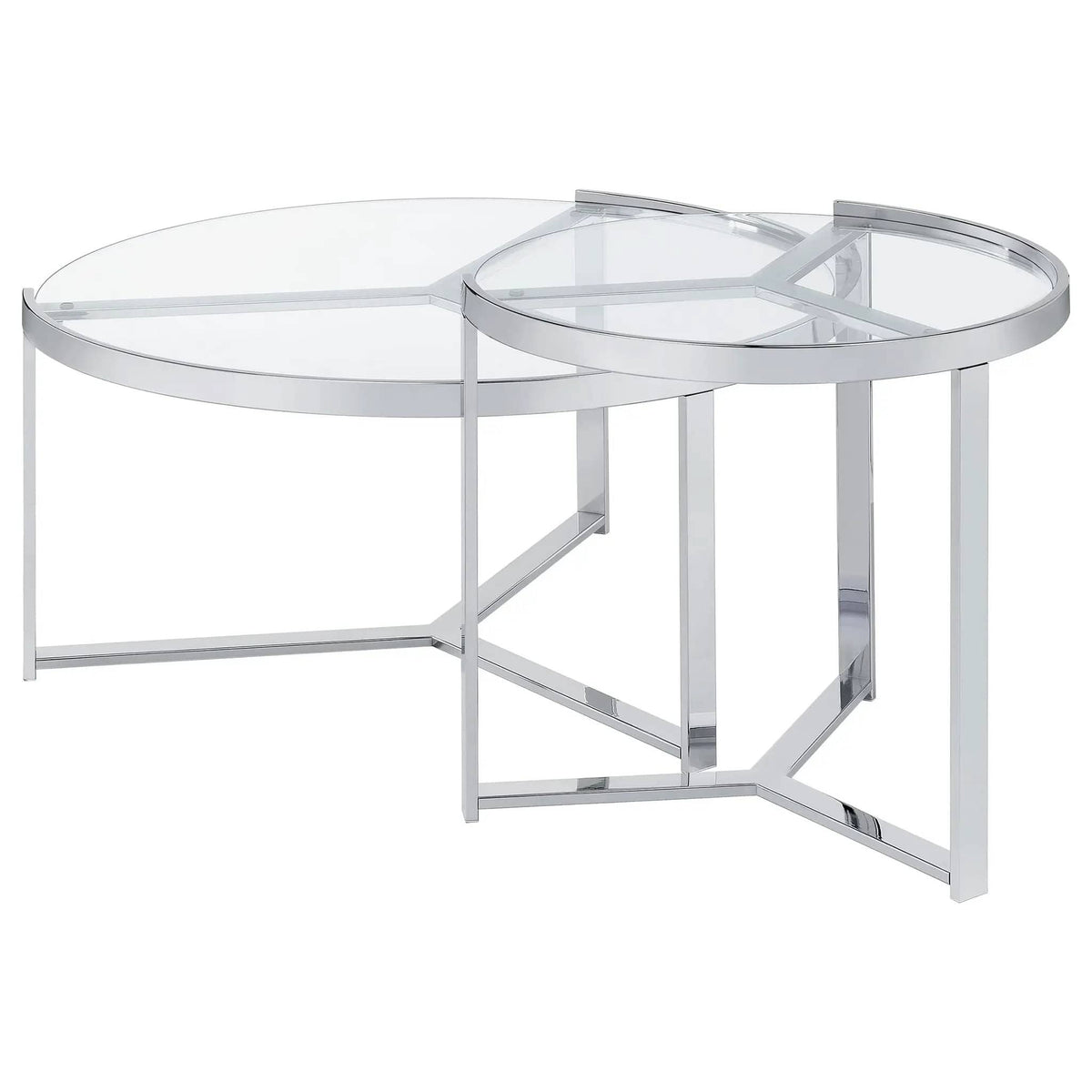Delia 2-Piece Round Glass Top Nesting Coffee Table Chrome | 2-Piece Set | Tempered Glass | Living Room