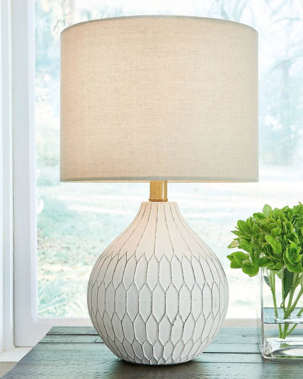 Wardmont Ceramic Table Lamp | White | 17.75 Inch Height | 102 Inch Cord