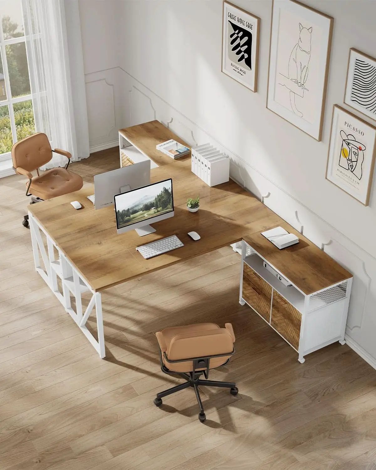 Modern File Cabinet With Drawers In Dark Walnut Casters from PriceLows™