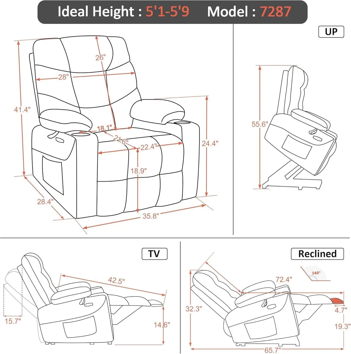 Power Lift Recliner Chair Navy Blue With Extended Footrest from PriceLows™