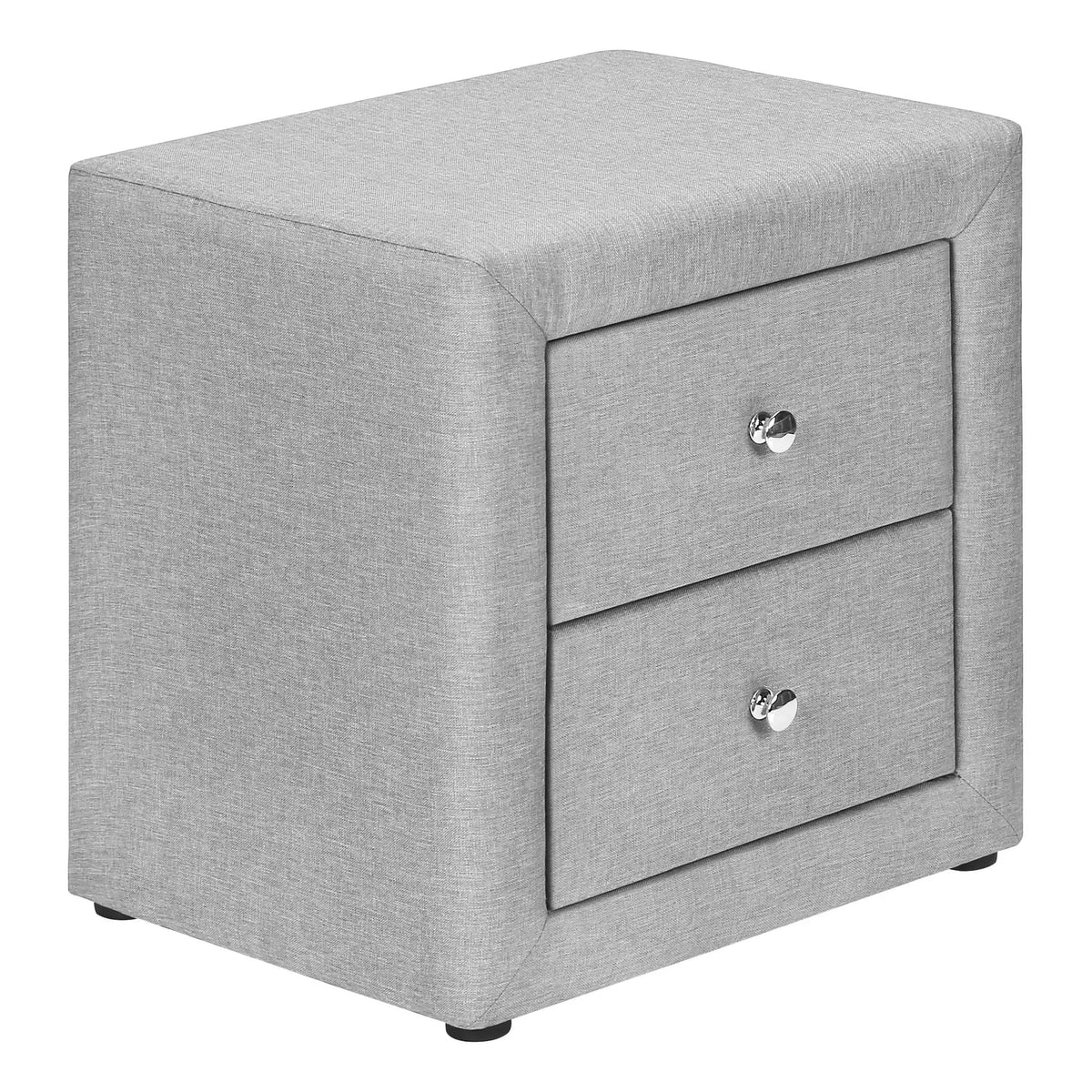 Upholstered Nightstand | Transitional Style | Two Storage Drawers | Metal Drawer Knobs