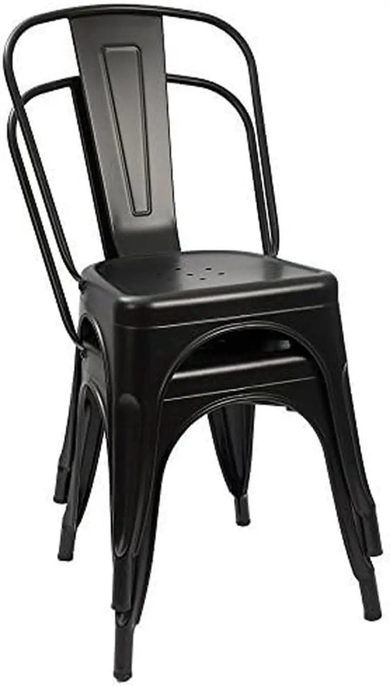 Stackable Metal Dining Chair Indoor Outdoor Black Set Of 4 from PriceLows™