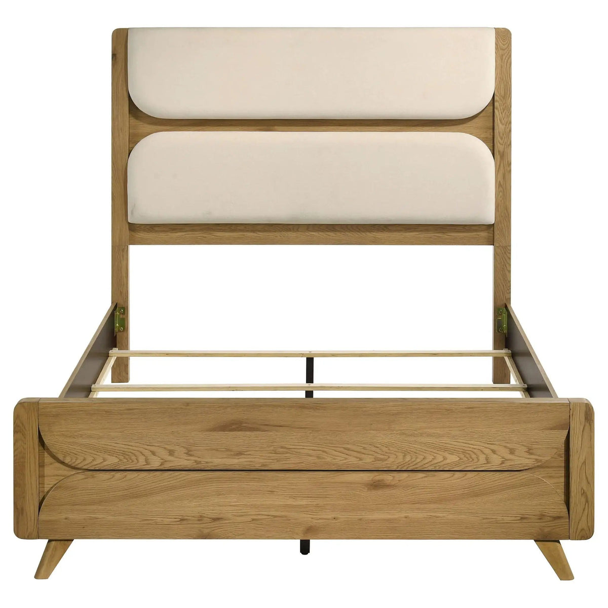 Bennett 63-inch Queen Upholstered Panel Bed Cream and | 62.75 x 86.5 x 59 in | Rubberwood & Engineered Wood | Light Oak