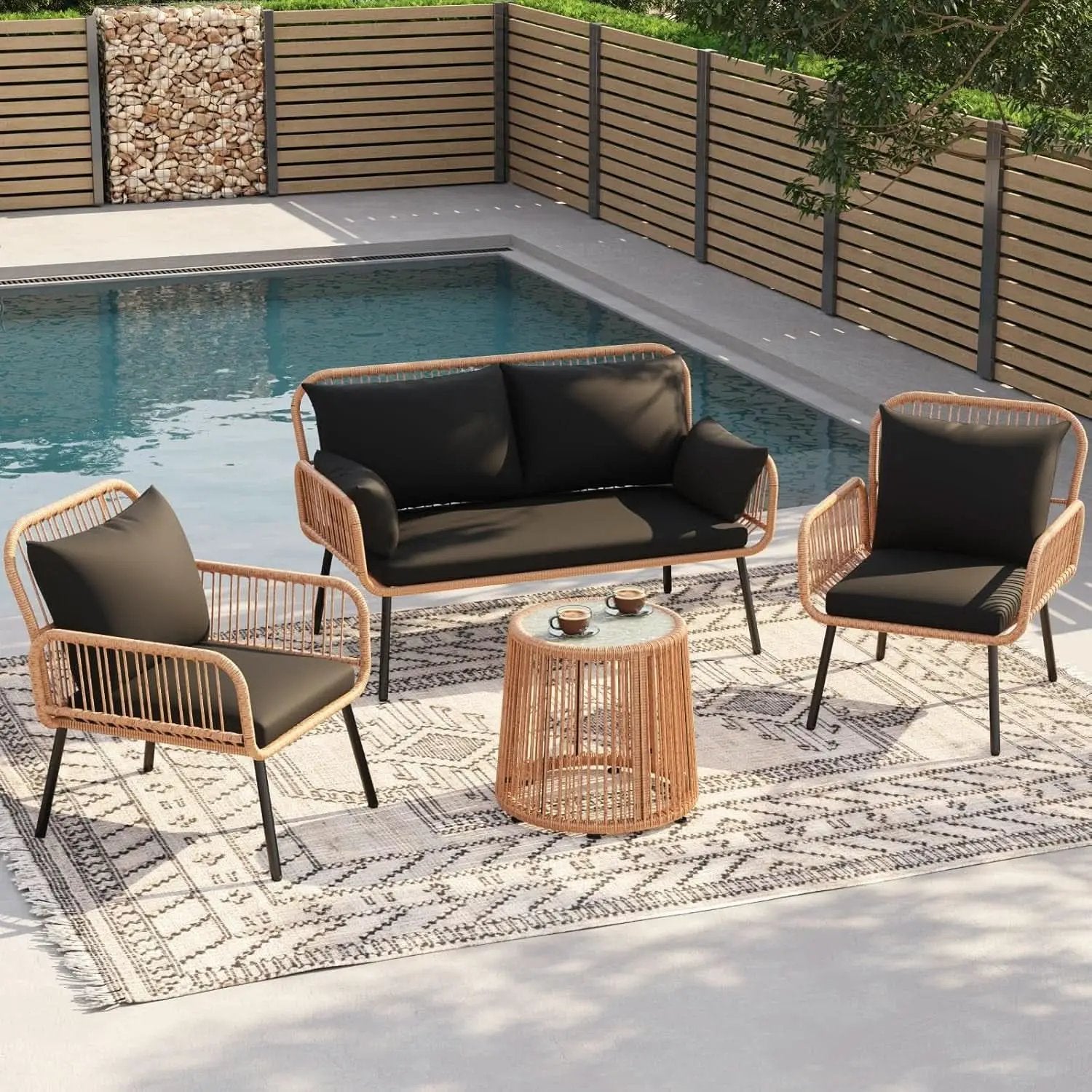 Stylish Four Piece Outdoor Wicker Patio Furniture Set from PriceLows™