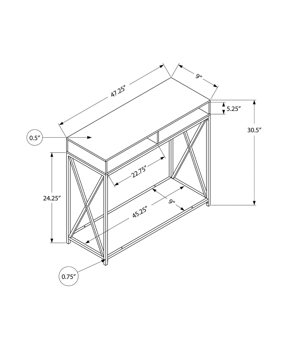 Wood-Look Entryway Console Table | 47.25 Inch Width | Metal X-Frame | Contemporary Design