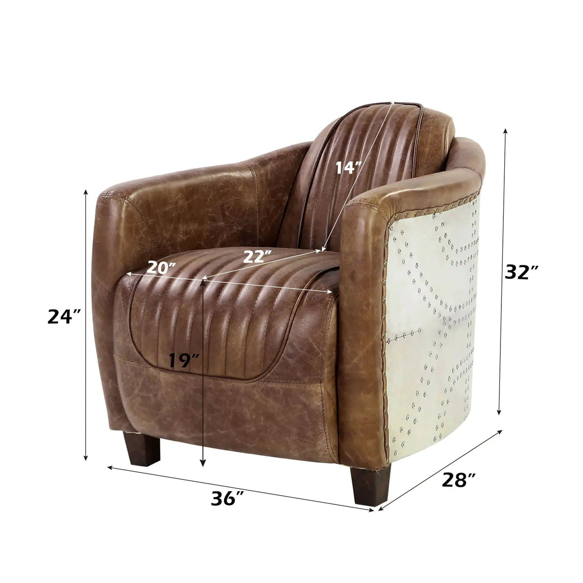 Brancaster Grain Leather Chair | 37 x 29 x 31 in | Leather & Aluminum | Brown