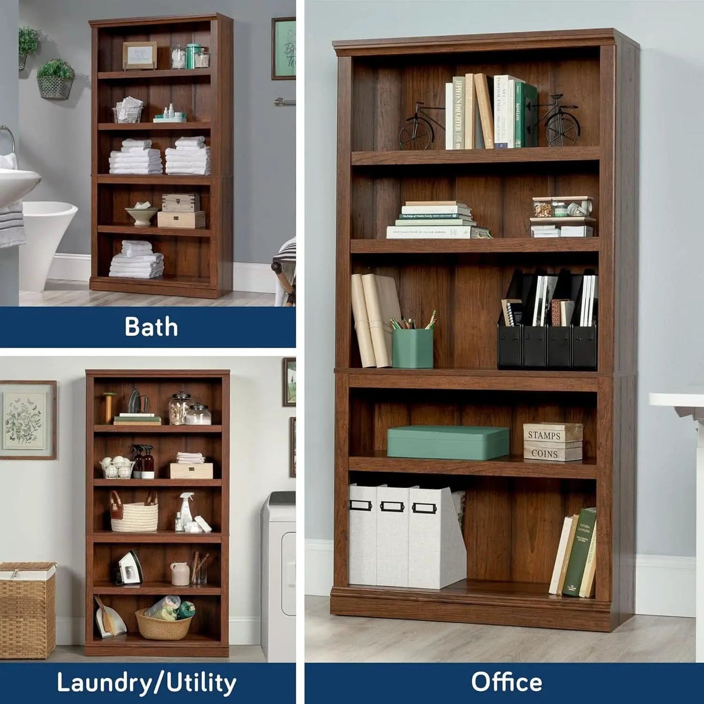 Washington Cherry 5 Shelf Bookcase With Adjustable Shelves from PriceLows™