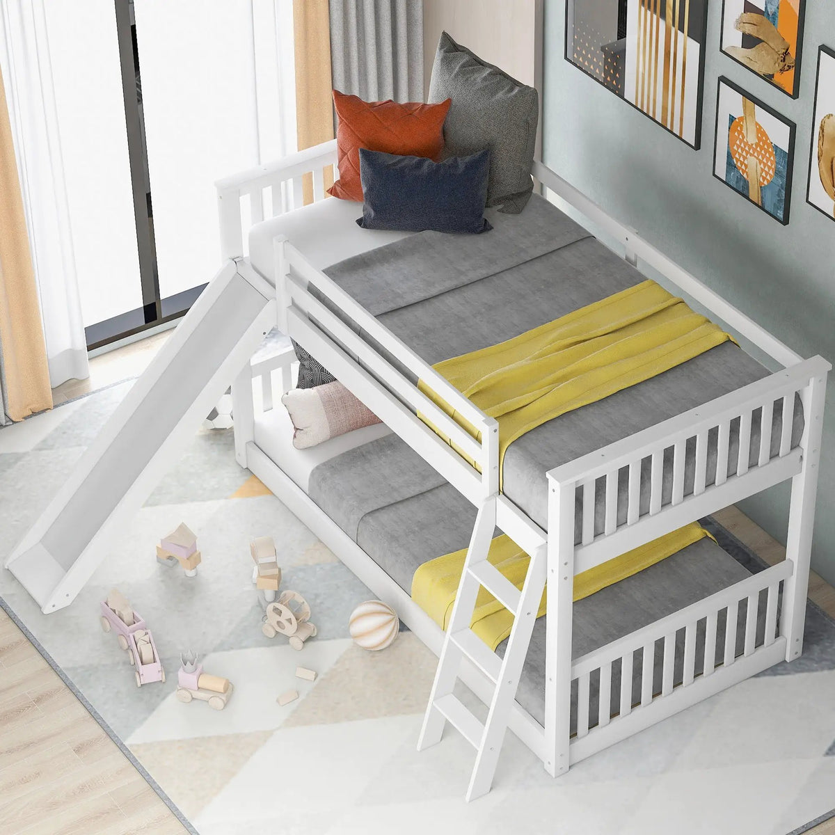 Bunk Bed | Convertible Slide And Ladder | Solid Pine Wood | Easy Access Design
