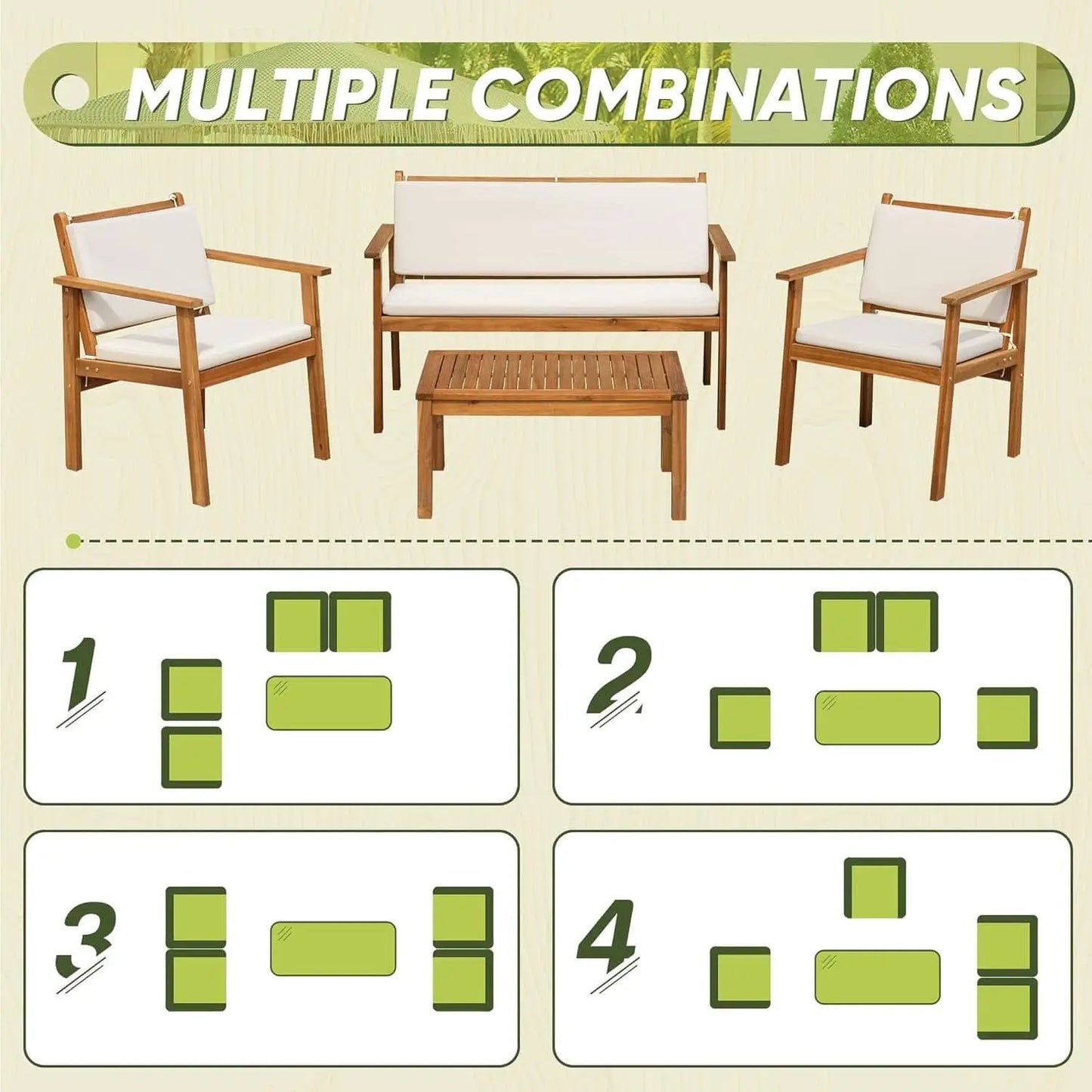 Acacia Wood 4 Piece Patio Conversation Set With Cushions from PriceLows™