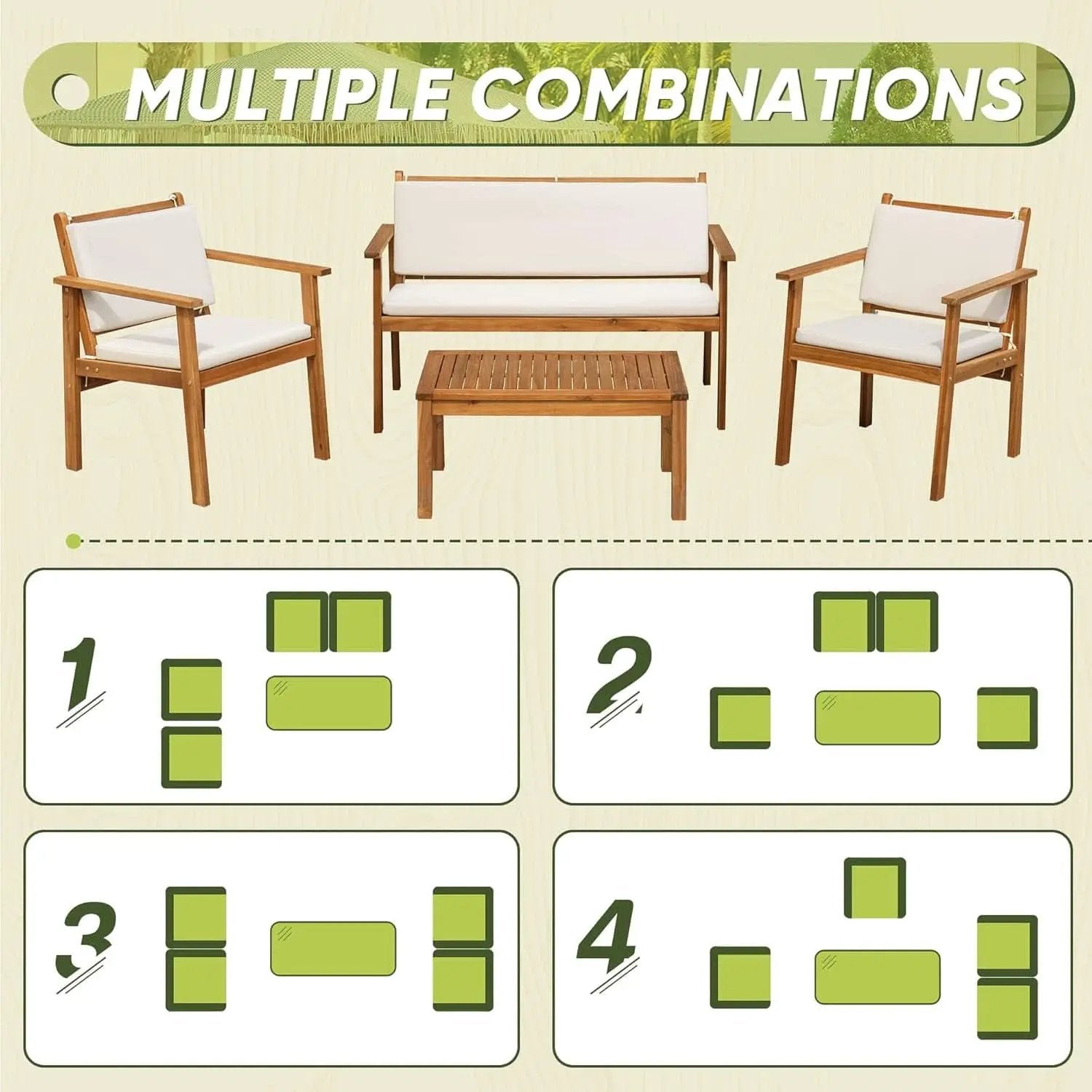 Acacia Wood 4 Piece Patio Conversation Set With Cushions from PriceLows™