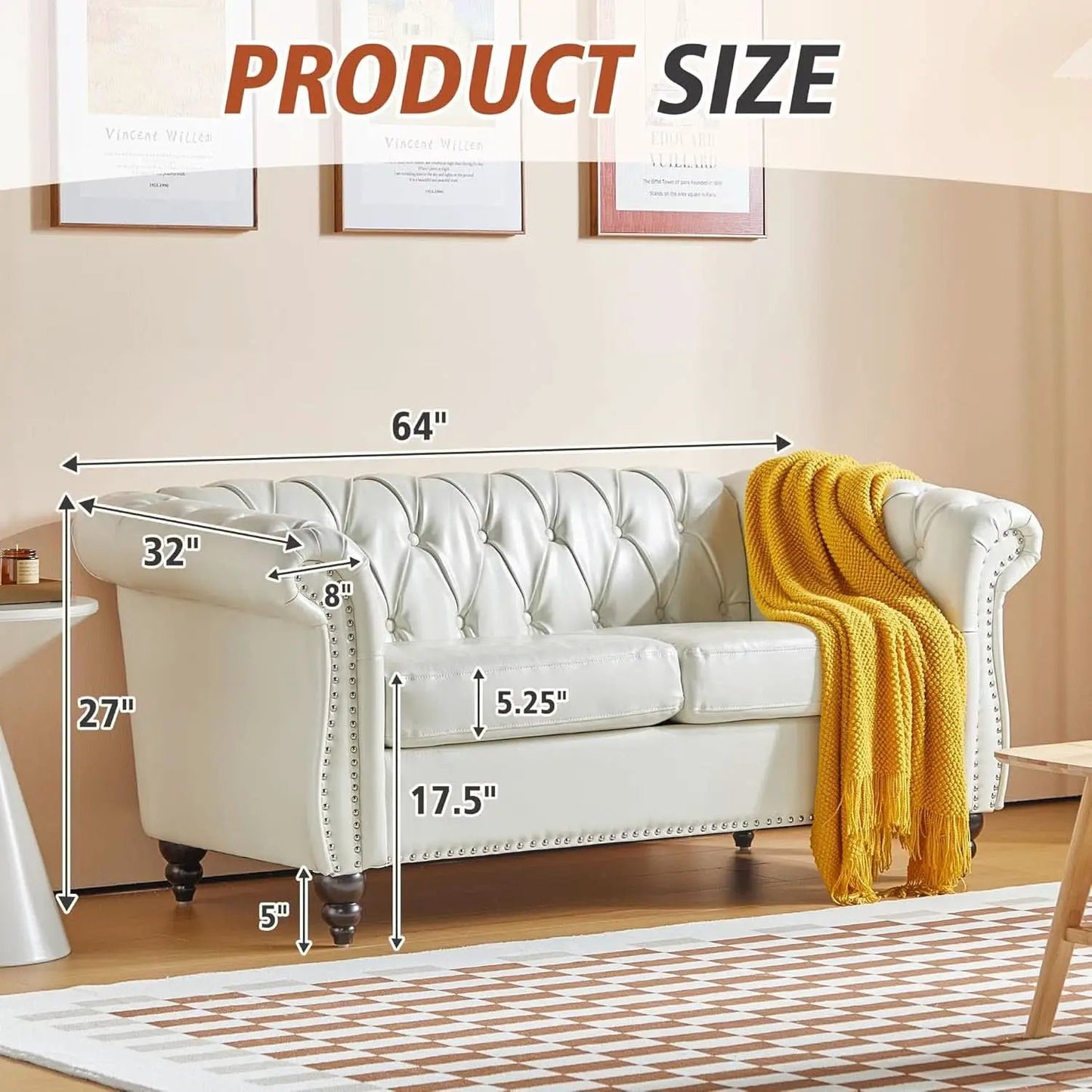 2 Piece Chesterfield Faux Leather Living Room Set Loveseat And Chair With Scroll Arms And Nailhead White from PriceLows™