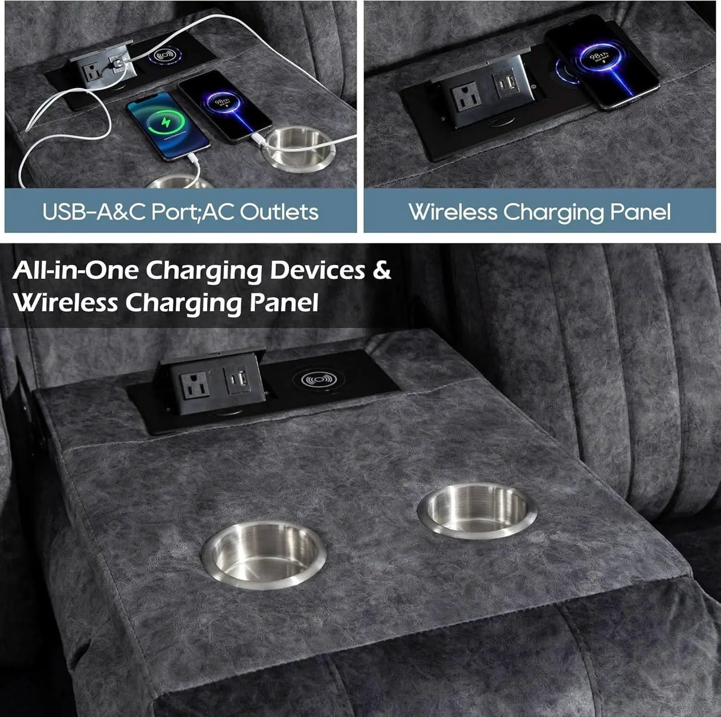 Grey Power Reclining Sofa With Zero Gravity USB Ports from PriceLows™
