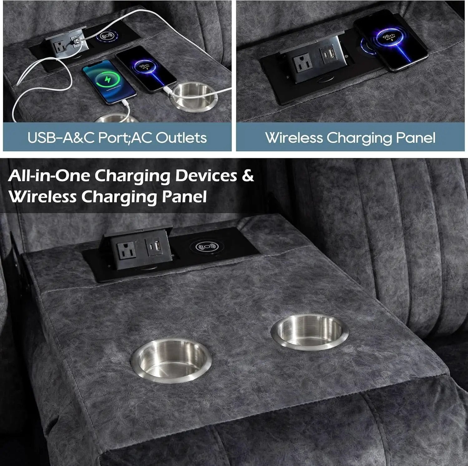 Grey Power Reclining Sofa With Zero Gravity USB Ports from PriceLows™