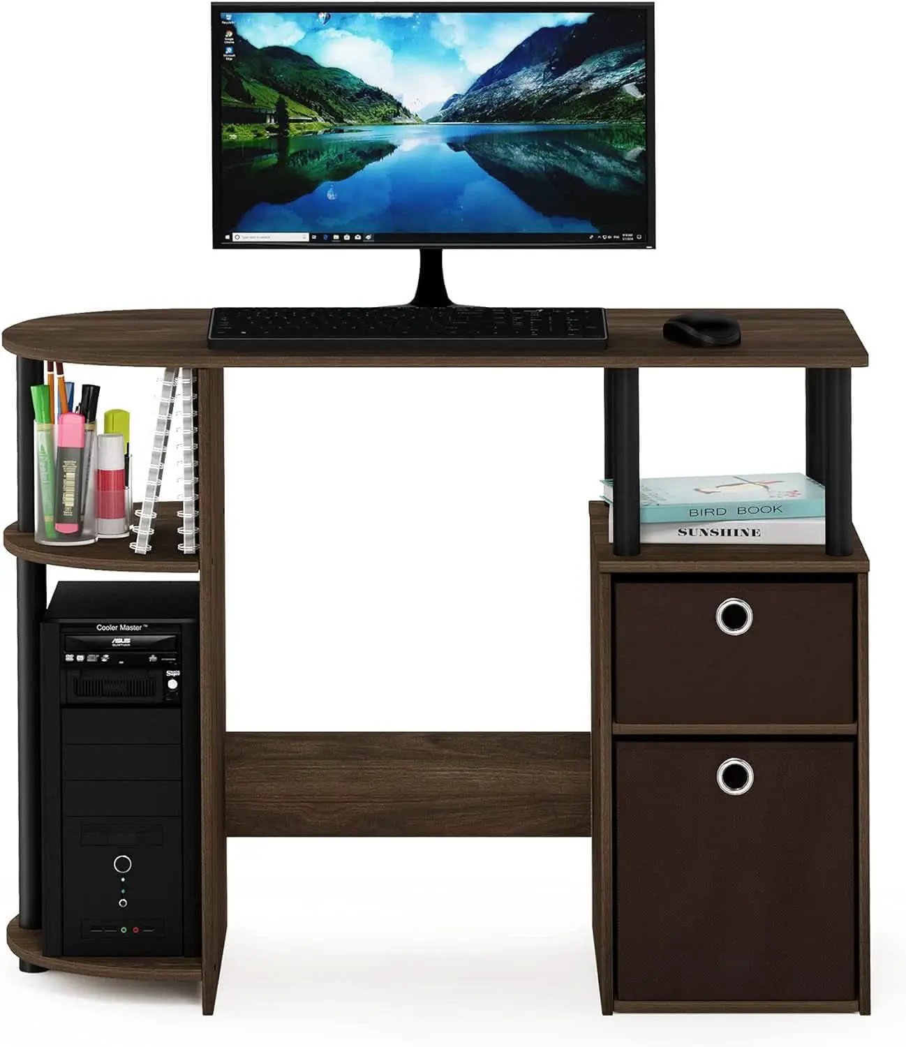 Columbia Walnut Space Saving Computer Desk With CPU Shelf from PriceLows™