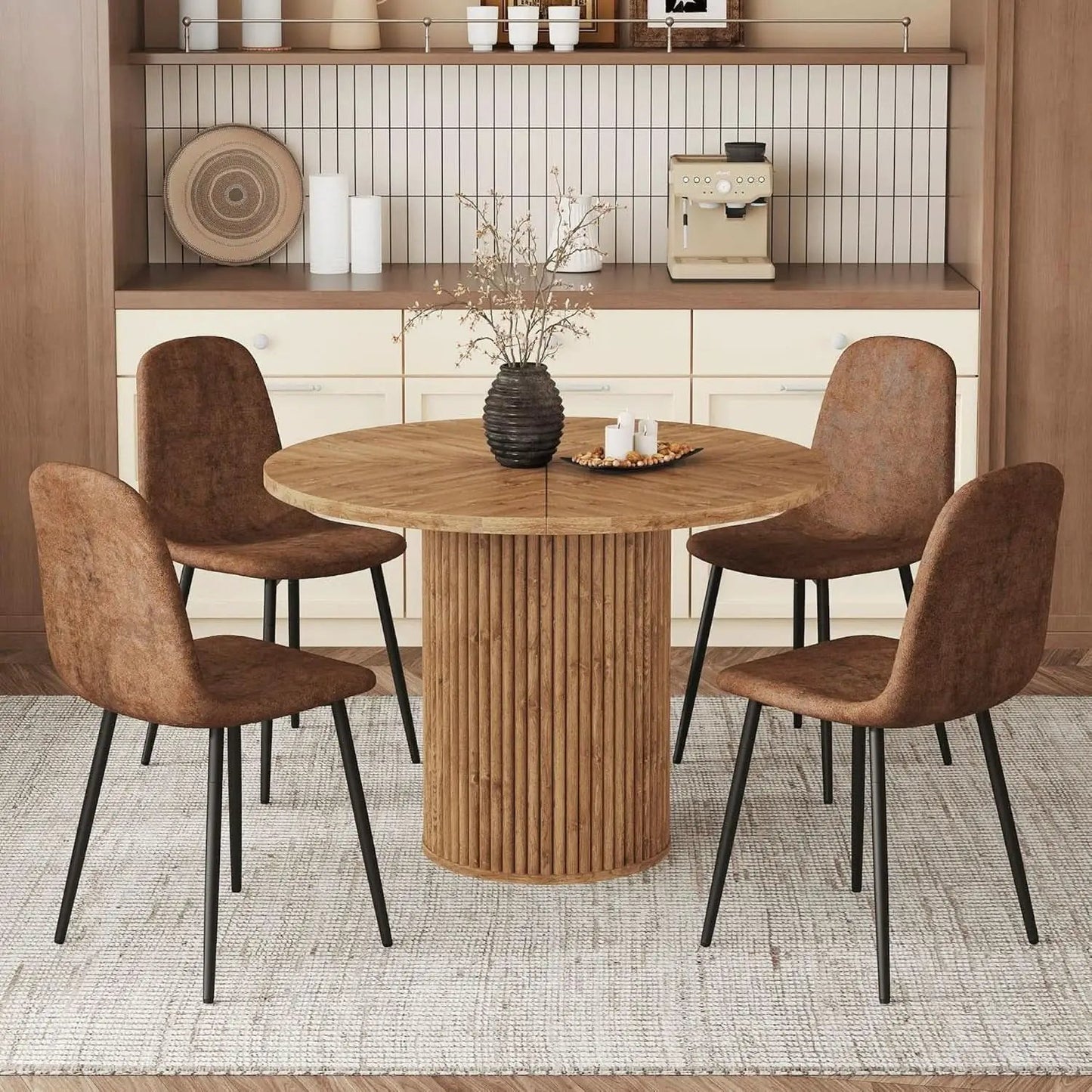 Round Dining Table Set For Four Engineered Wood Finish from PriceLows™