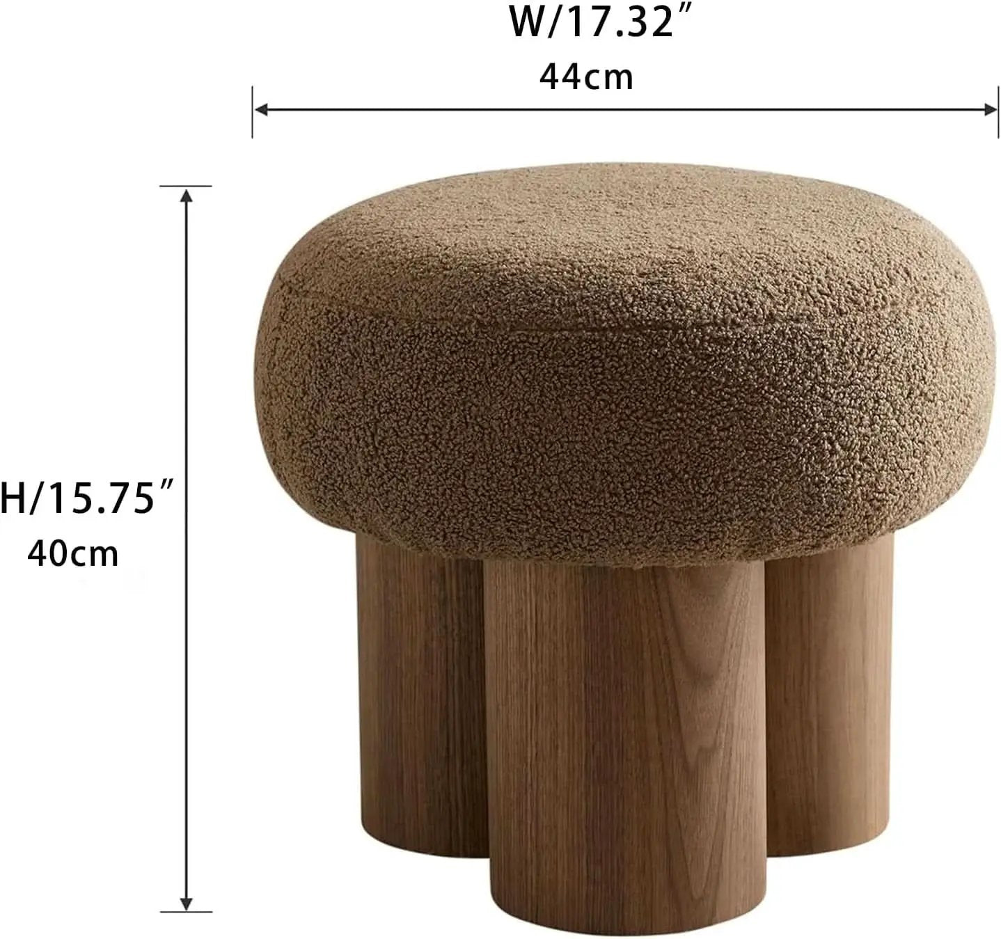 Compact Round Footstool Ottoman Brown Teddy Fabric from PriceLows™