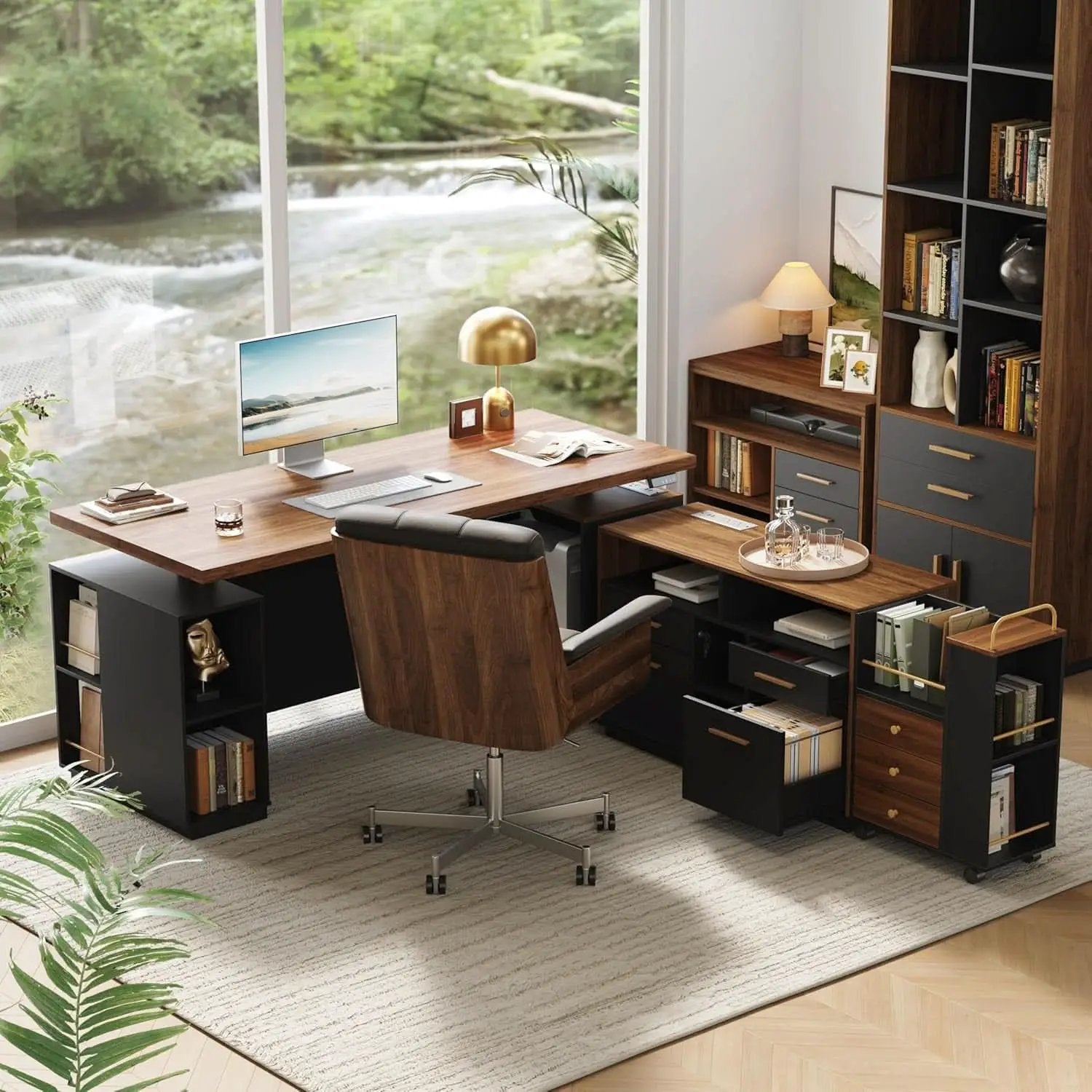 71 Inches Electric Standing Desk Lockable Cabinets from PriceLows™