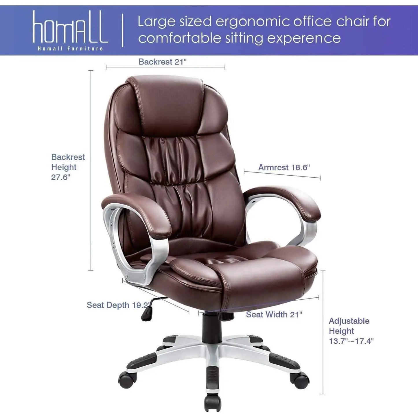 Ergonomic High Back Office Chair With Padded Armrests from PriceLows™