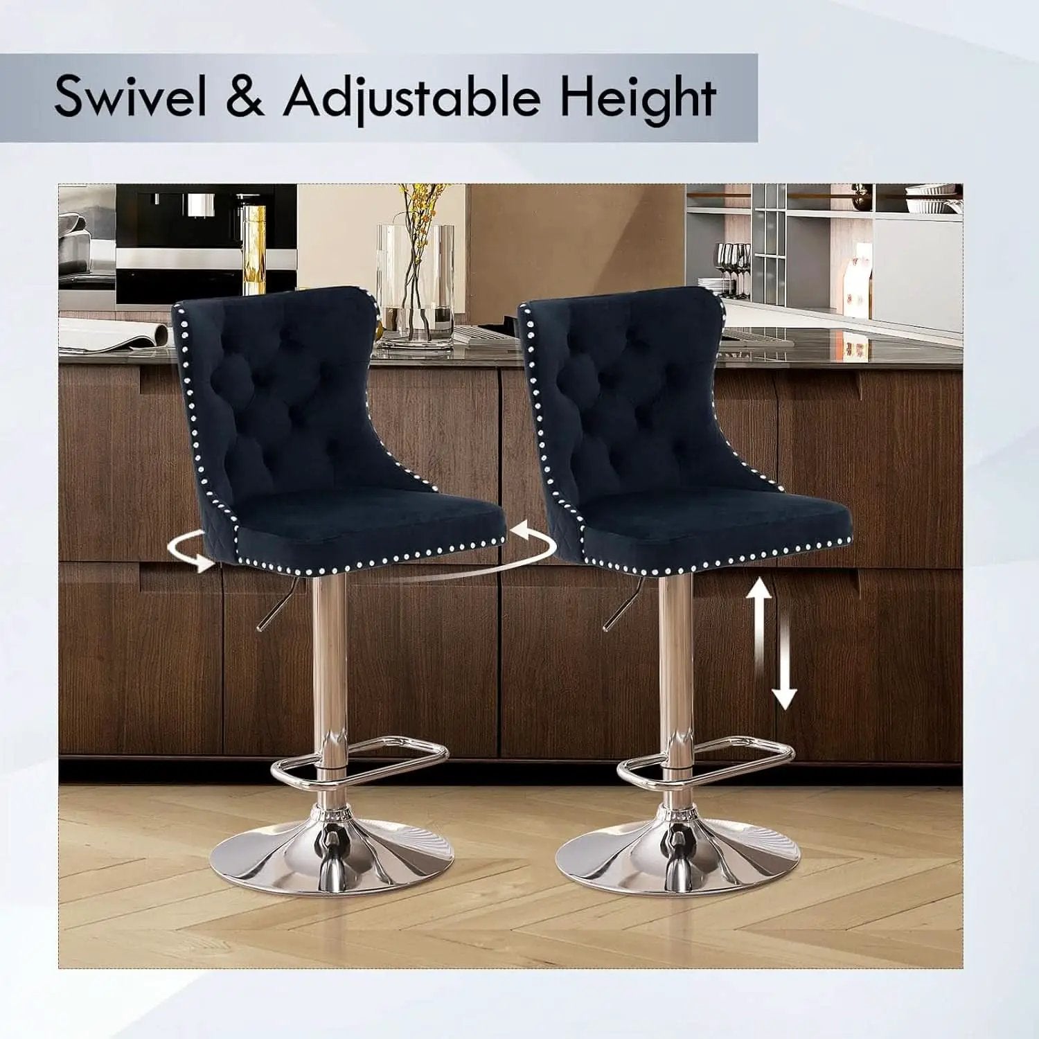 Velvet Swivel Bar Stools Adjustable Set Of 4 In Black from PriceLows™