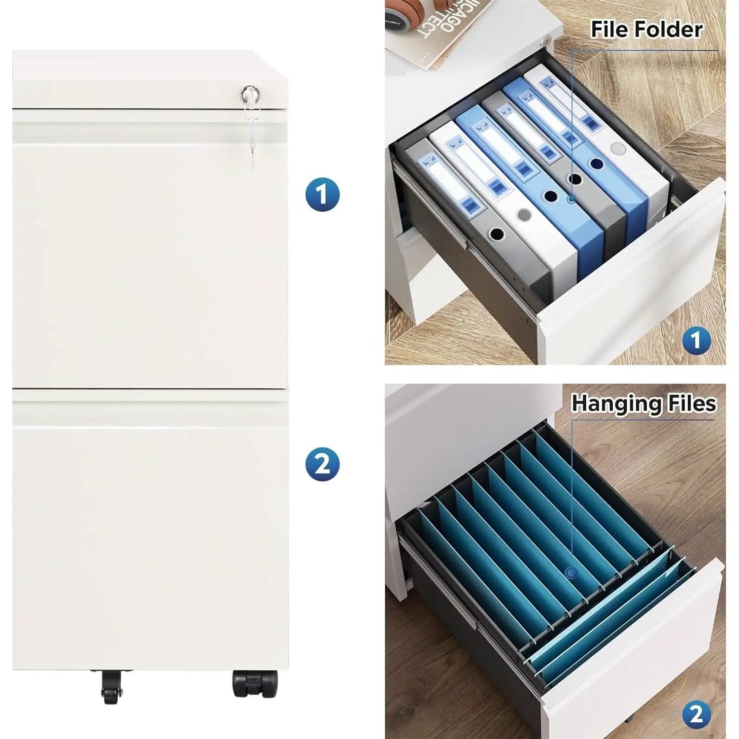 White Metal Mobile Filing Cabinet With Lock And Drawers from PriceLows™
