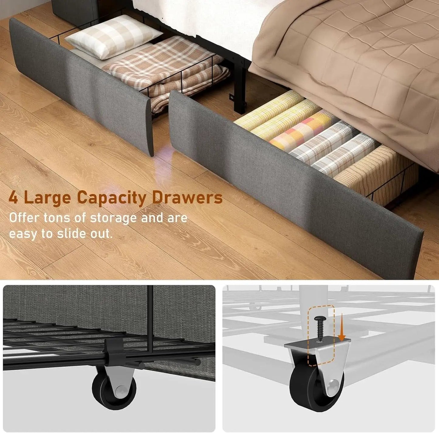 Queen Bed Frame With Storage Headboard LED Lighting from PriceLows™