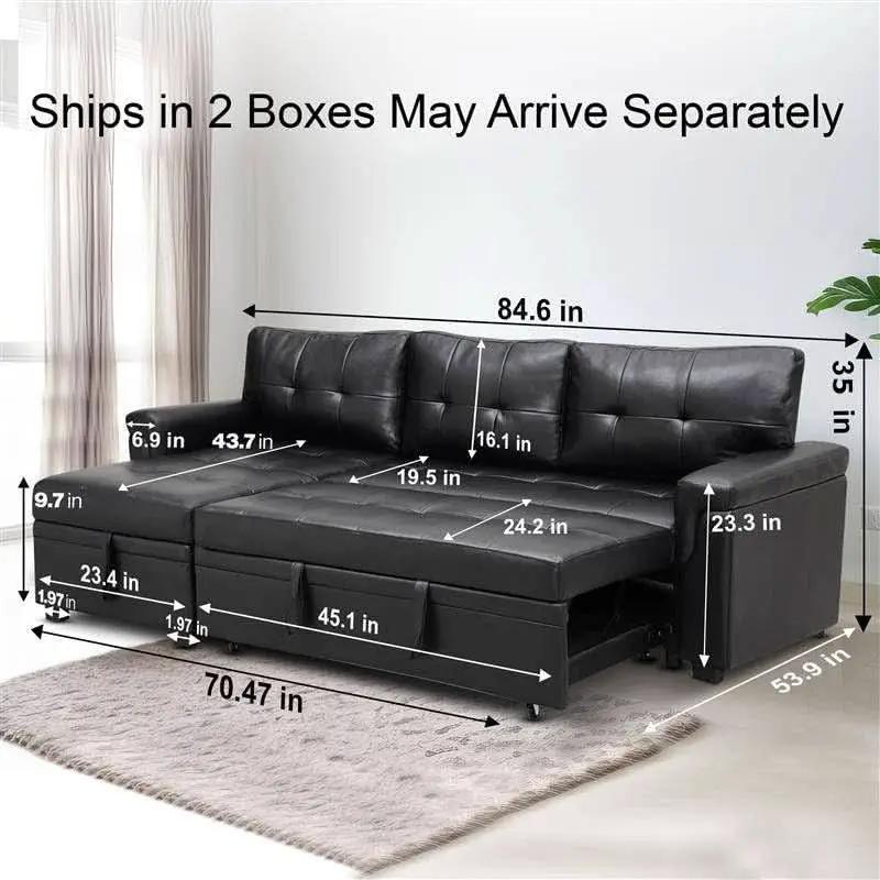 Sleeper Sectional Sofa Black Leather With Convertible Bed from PriceLows™