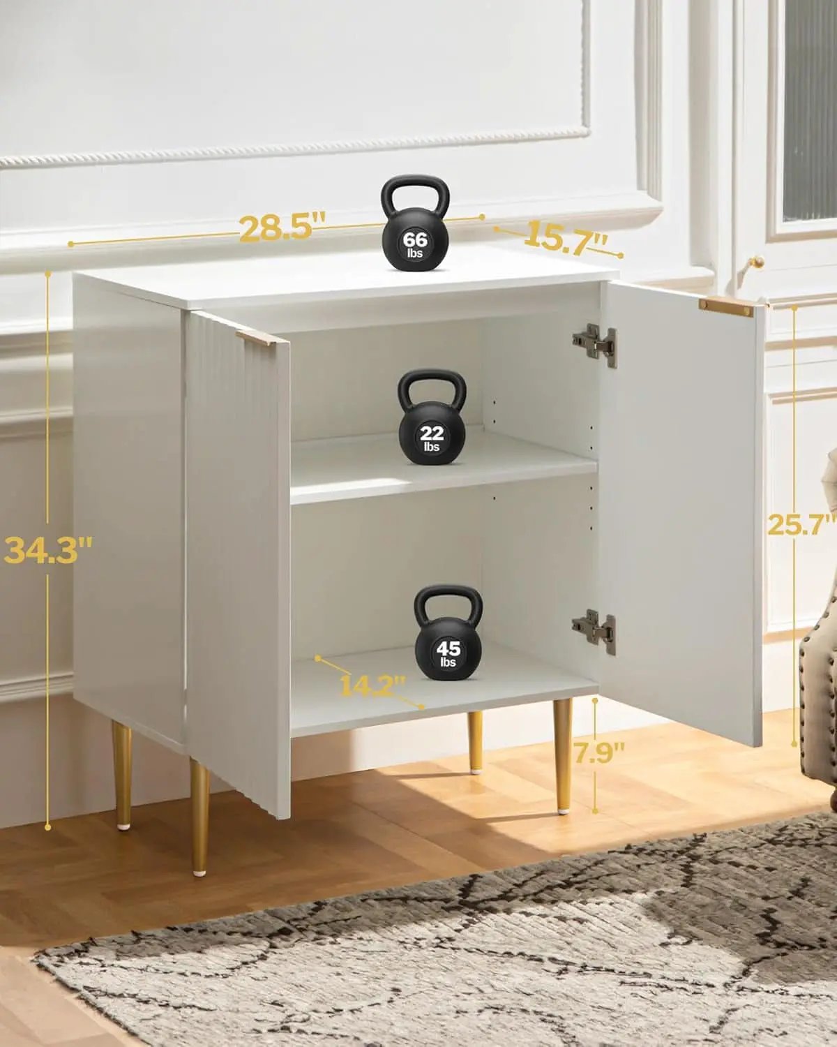 White Fluted Storage Cabinet Set Of 2 Modern Sideboards from PriceLows™