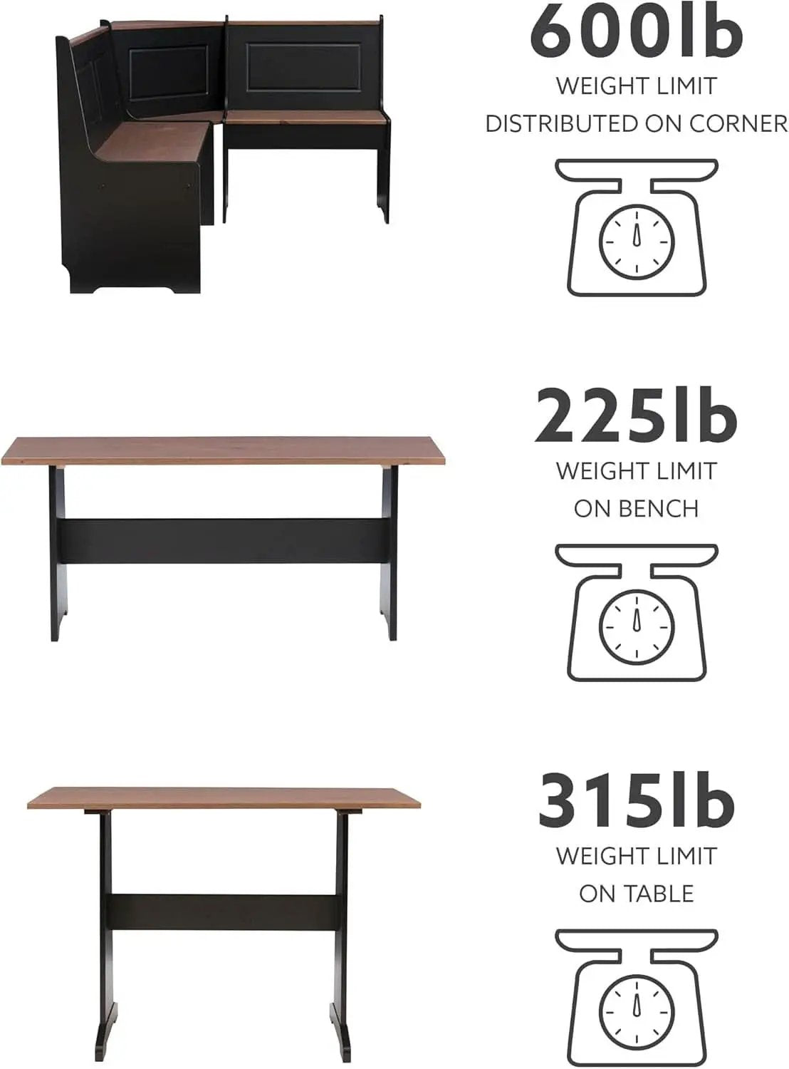 Black Pecan Five Seat Dining Set With Storage Benches from PriceLows™