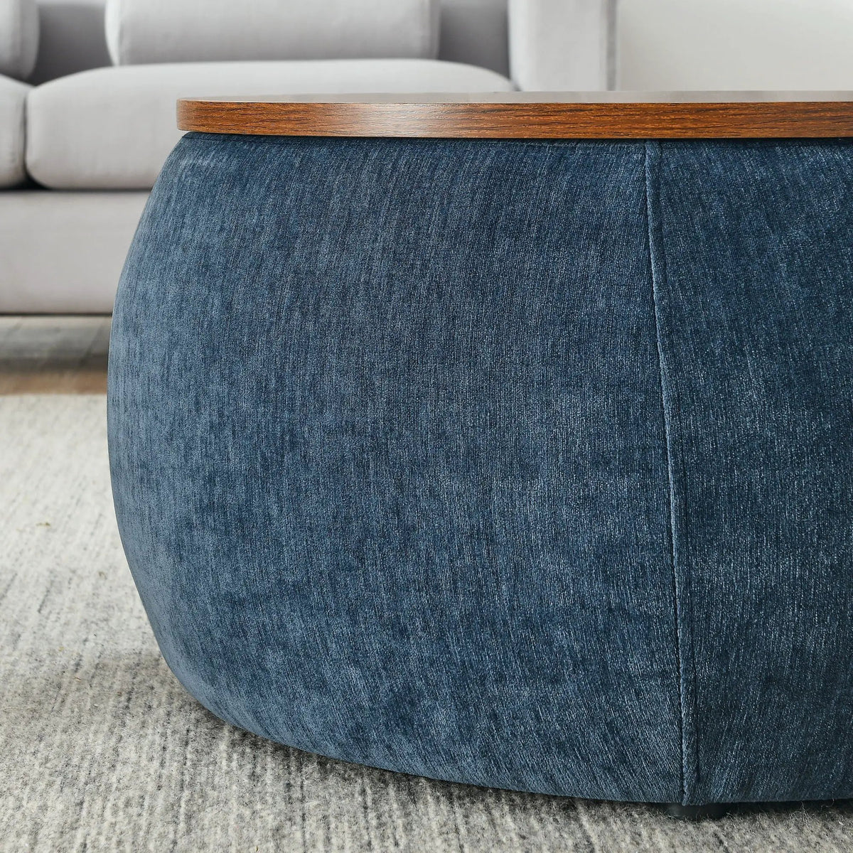 Round Storage Ottoman | Pleated Fabric | Removable Lid