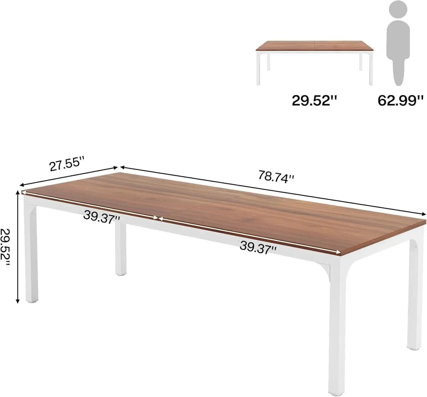78.7 Inch Extra Long Computer Desk For Two Walnut White from PriceLows™