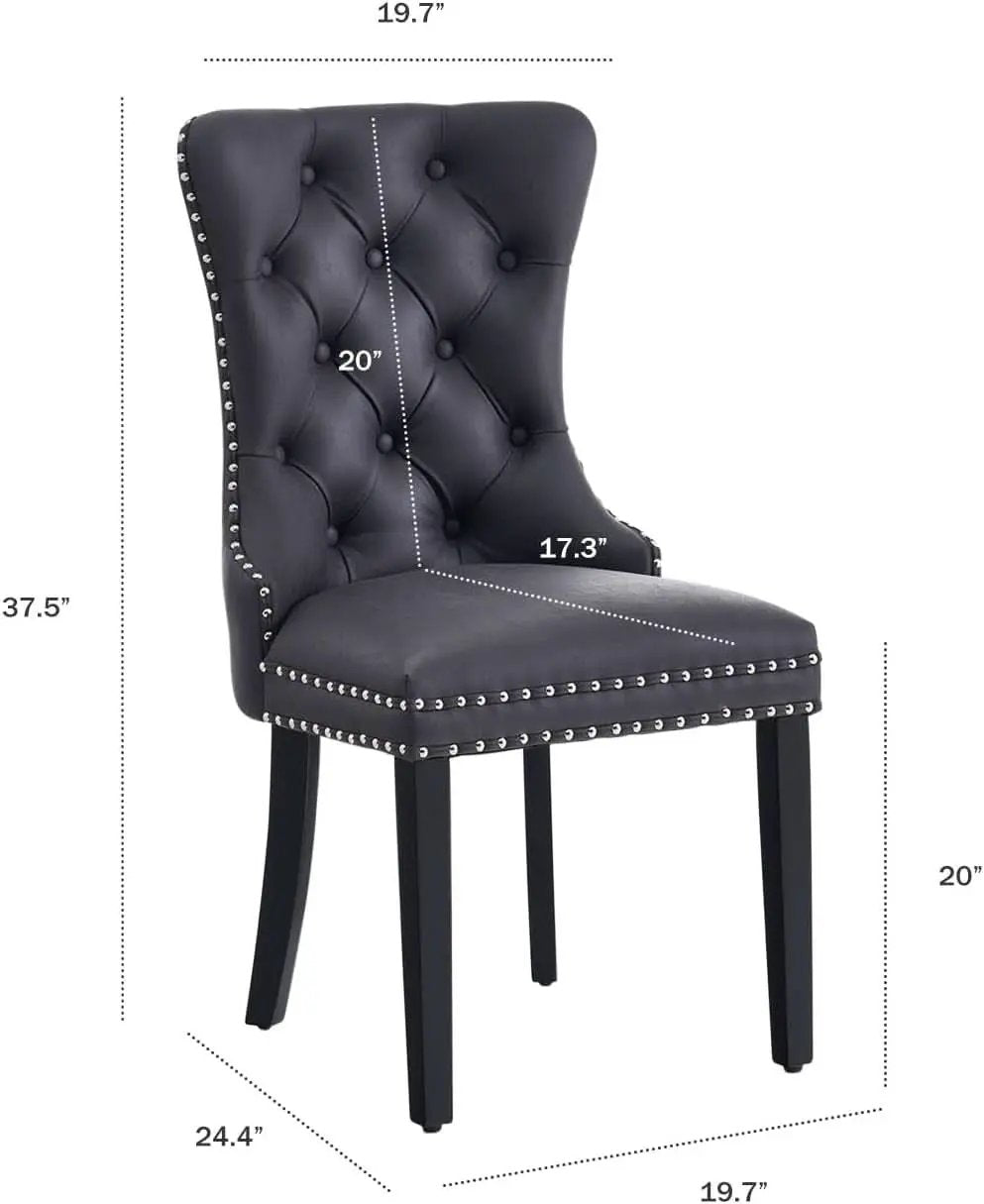 Leather Dining Chairs Set Of 4 Wingback Upholstered With Nailhead Trim Black from PriceLows™