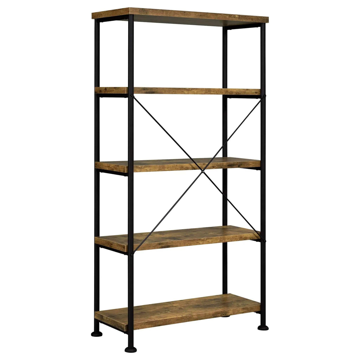 Analiese 63-inch 4-shelf Bookshelf Rustic Nutmeg Standard Bookcase | 31.5 x 14.25 x 63 in | Engineered Wood & Metal | Home Office