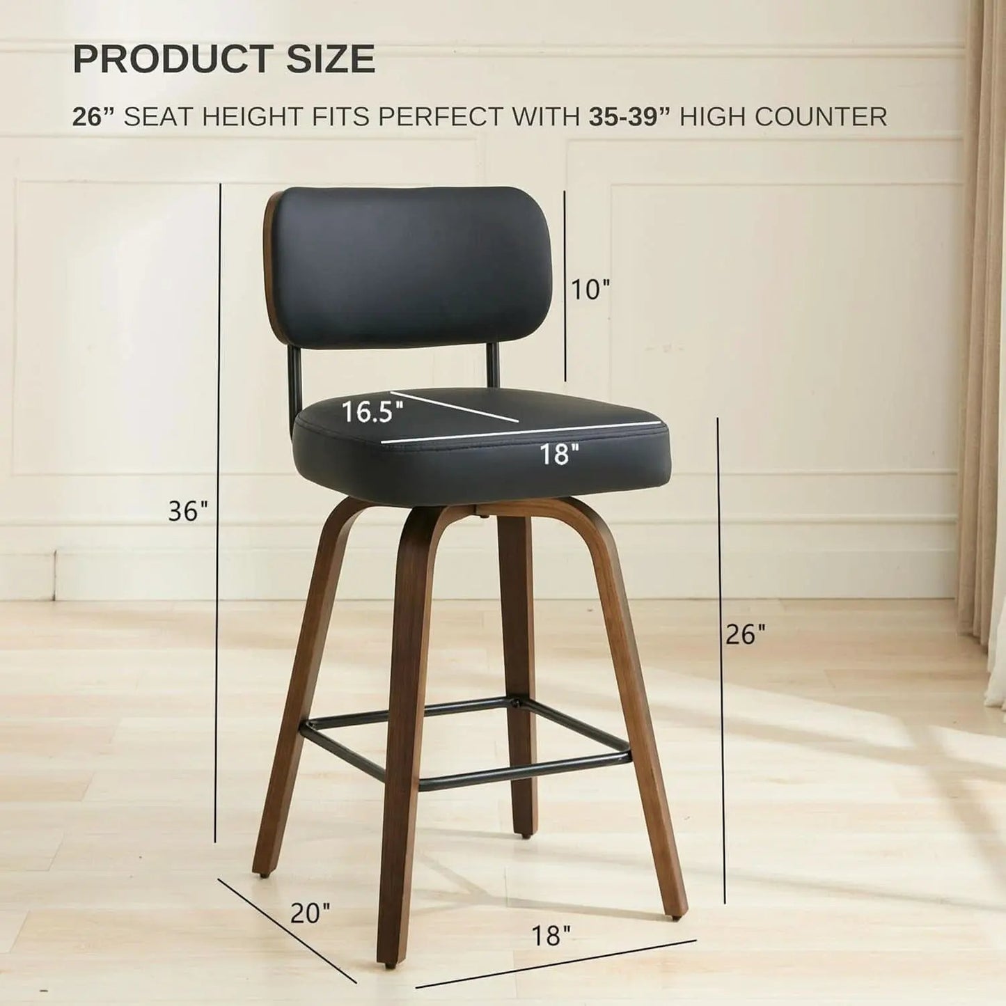 Swivel Bar Stools Set Of 4 26 Inch Counter Height Black from PriceLows™