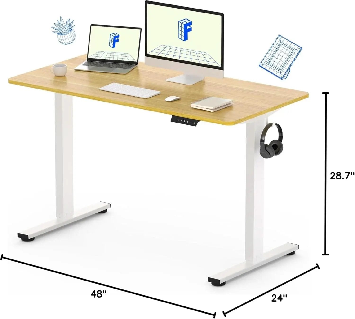 48 X 24 Standing Desk Height Adjustable White Frame Maple from PriceLows™