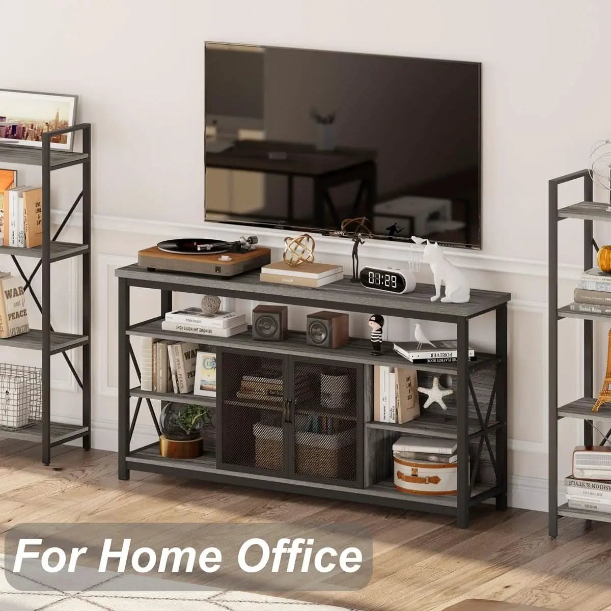 Tall TV Stand for 65 Inch TV With Storage Cabinet Grey Oak from PriceLows™