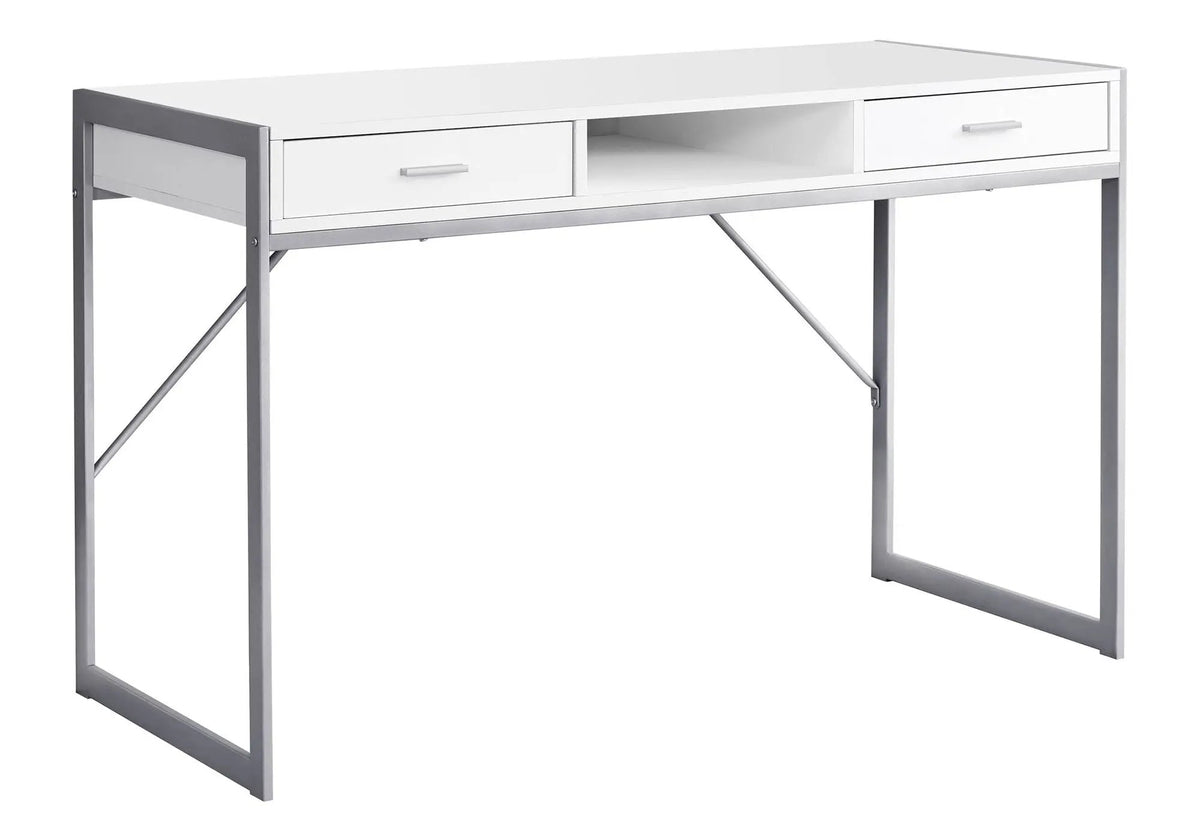 Computer Desk | Two Storage Drawers | Open Shelf | Square Metal Legs