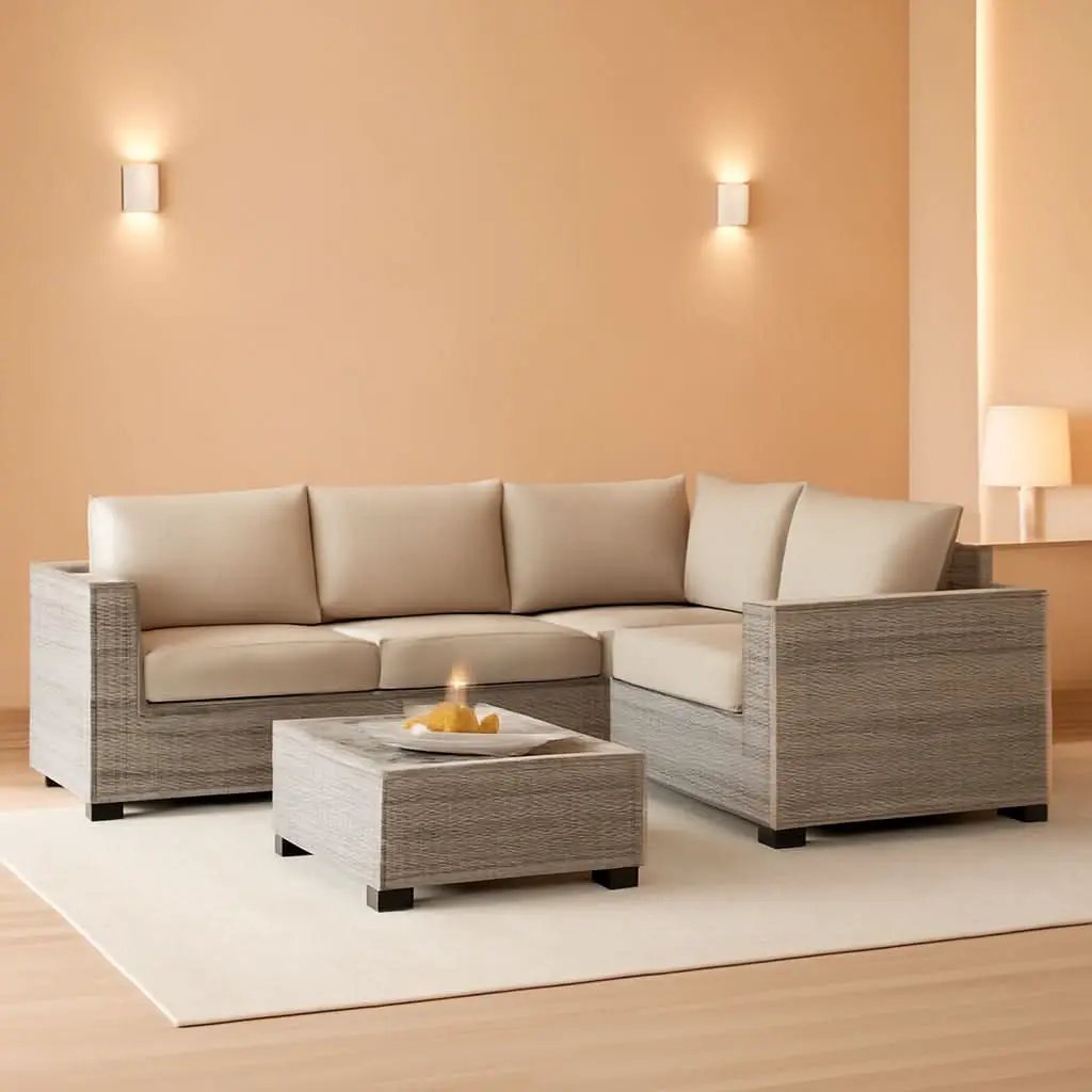 Beige 6 Piece Wicker Patio Sofa Set With Thick Cushions from PriceLows™