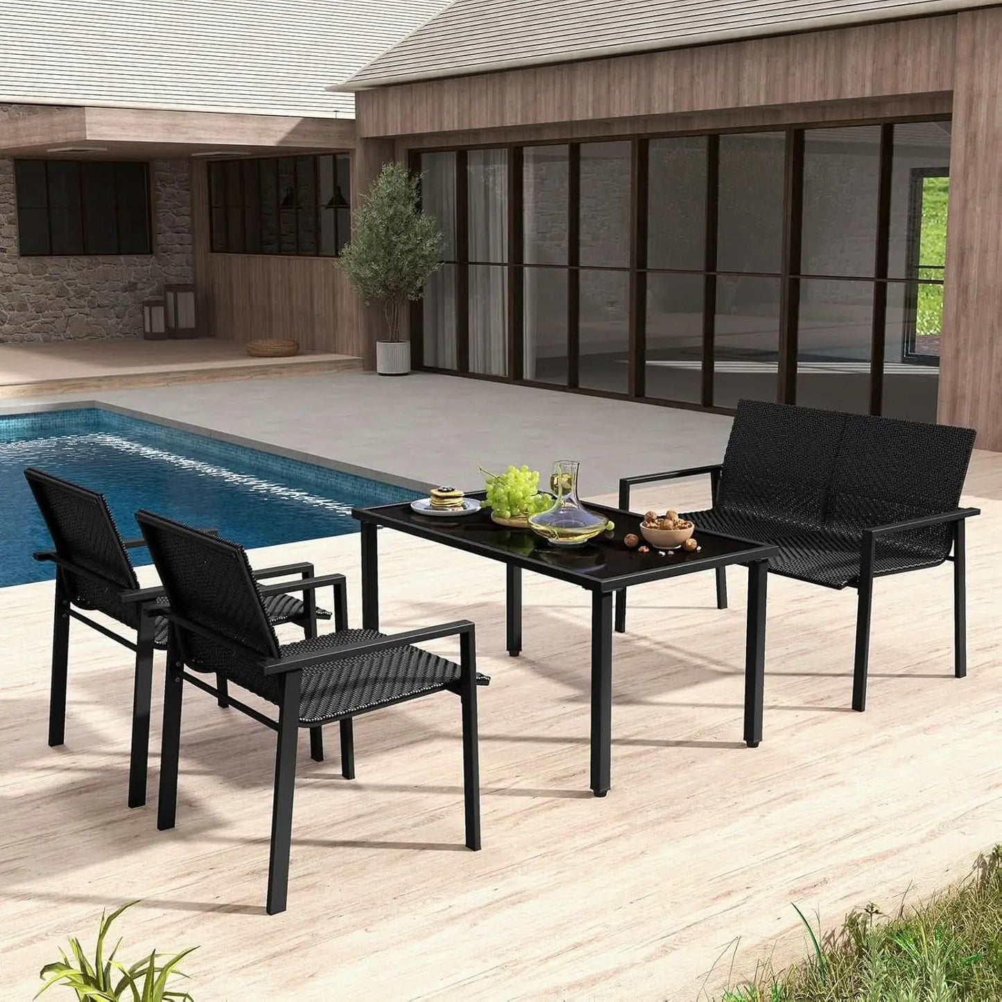 4 Piece Wicker Patio Conversation Set Black Coffee Table from PriceLows™