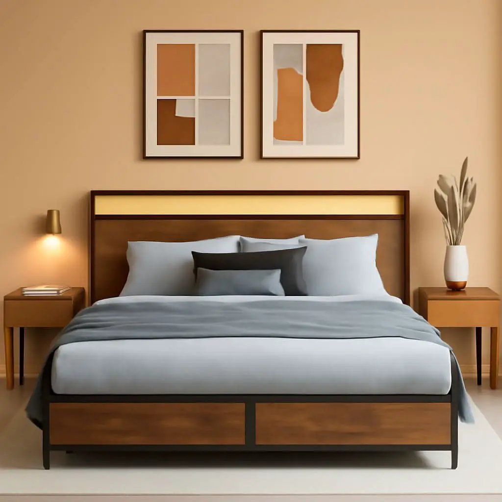 Queen Metal Platform Bed With Storage Headboard And Drawers from PriceLows™