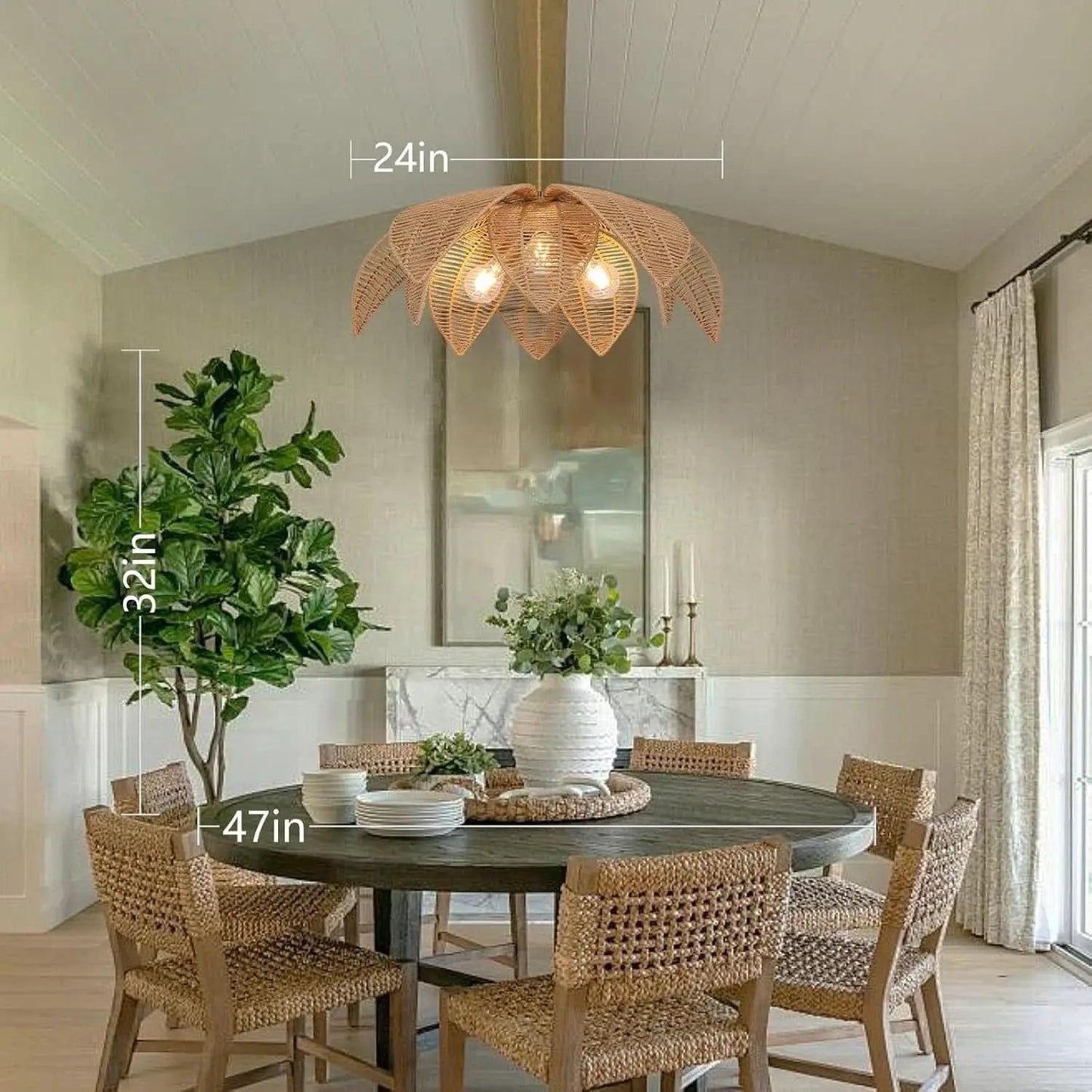 Handwoven Rattan Chandelier 24 Inch Pendant Light Fixture from PriceLows™