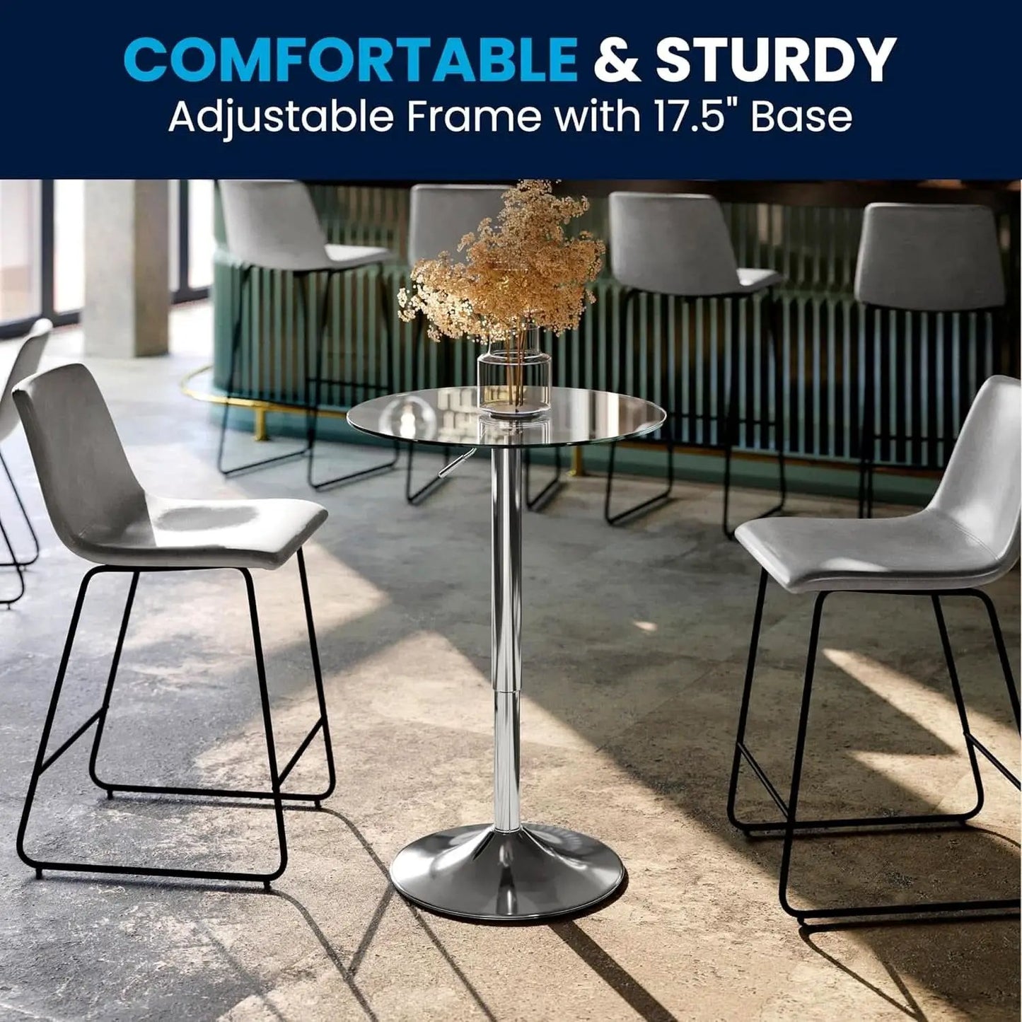 23.5 Inch Circular Glass Adjustable Cocktail Table from PriceLows™